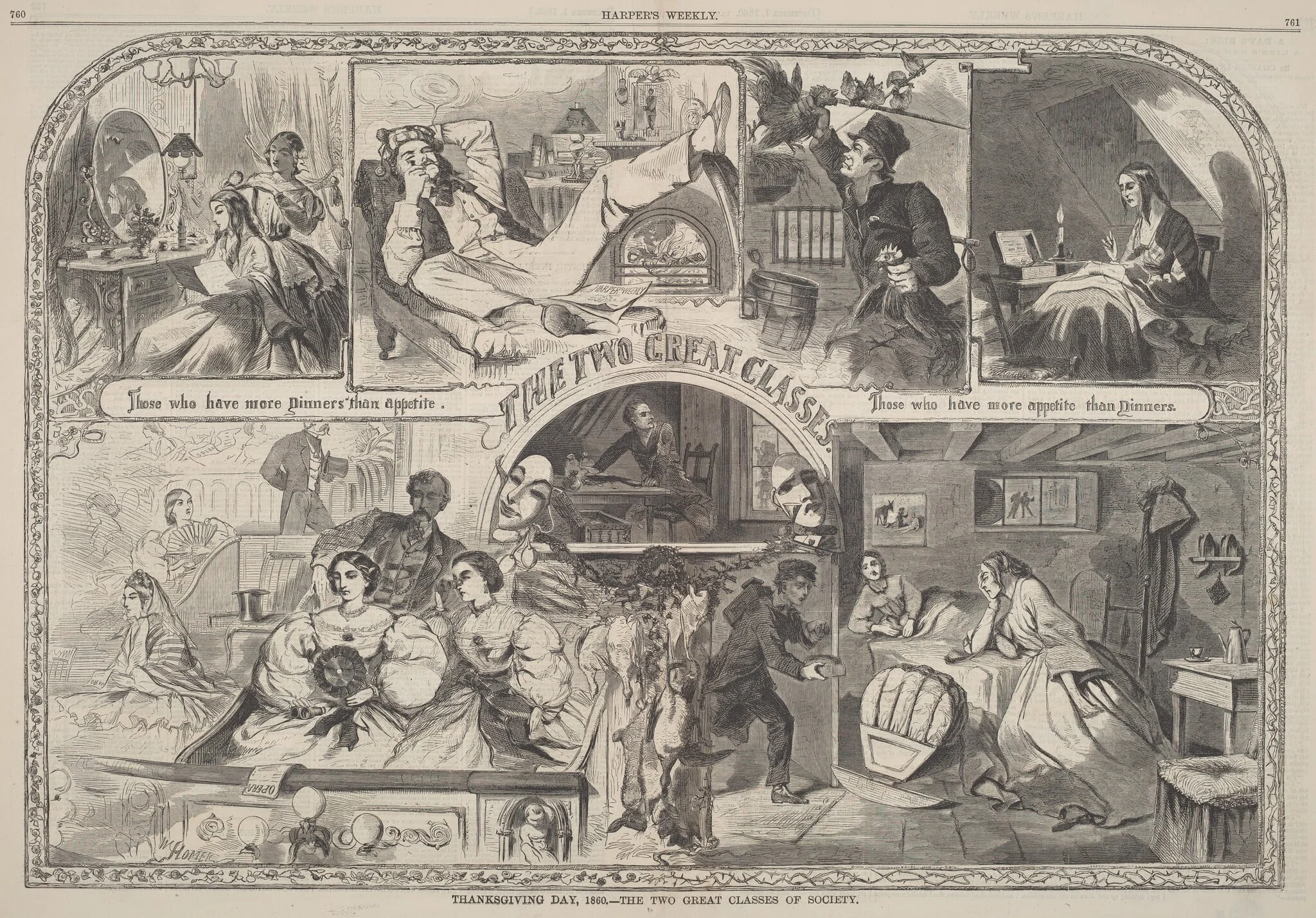 Thanksgiving Day, 1860 - The Two Great Classes of Society, by American 19th Century, ink, 1860
