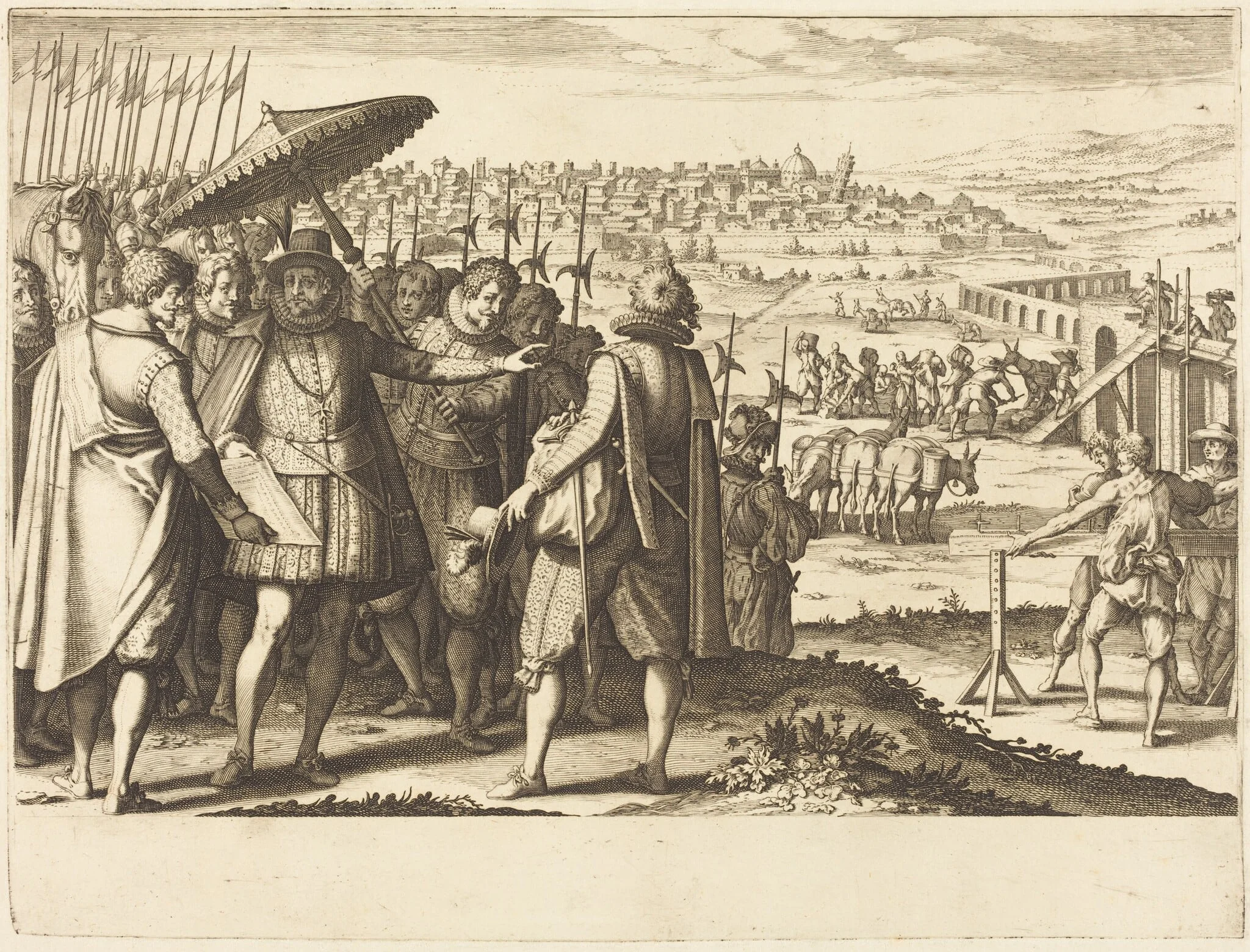 Restoration of the Aqueduct at Pisa, by Jacques Callot, ink, 1614