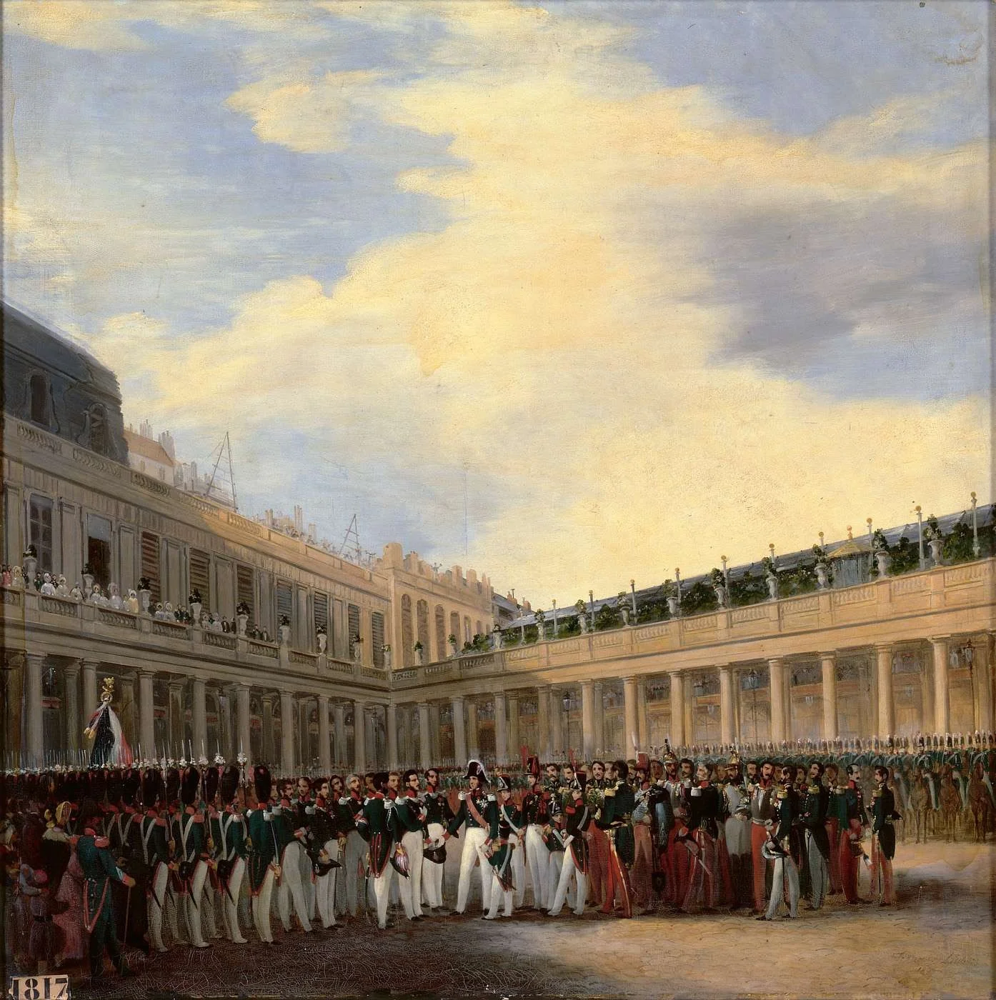 La garde nationale célèbre dans la cour du Palais-Royal, l'anniversaire de la naissance du roi, 6 octobre 1830, by François Dubois, oil, 1837