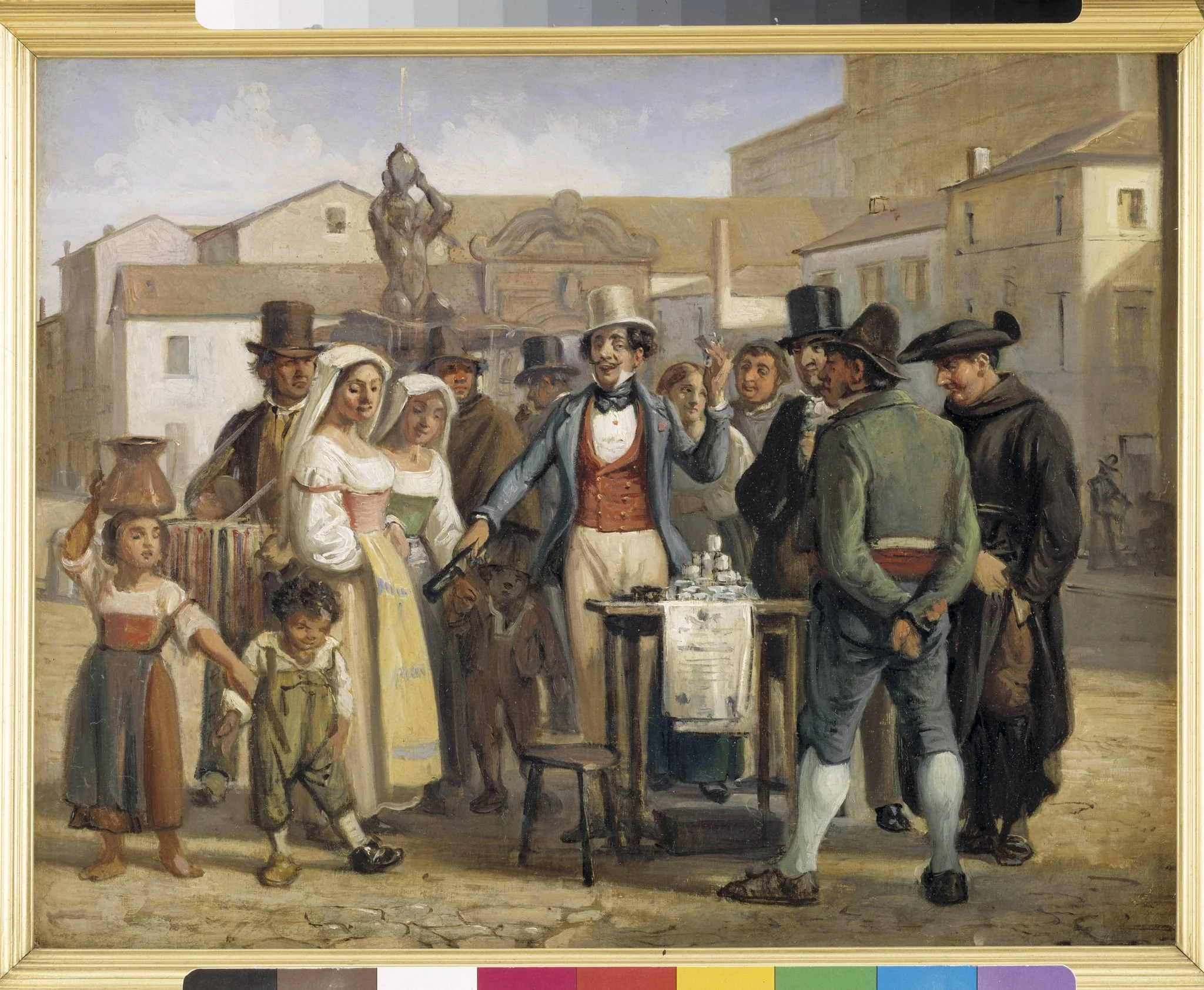 A Charlatan Selling Blacking in the Piazza Barberini in Rome, by Unknown, 1850