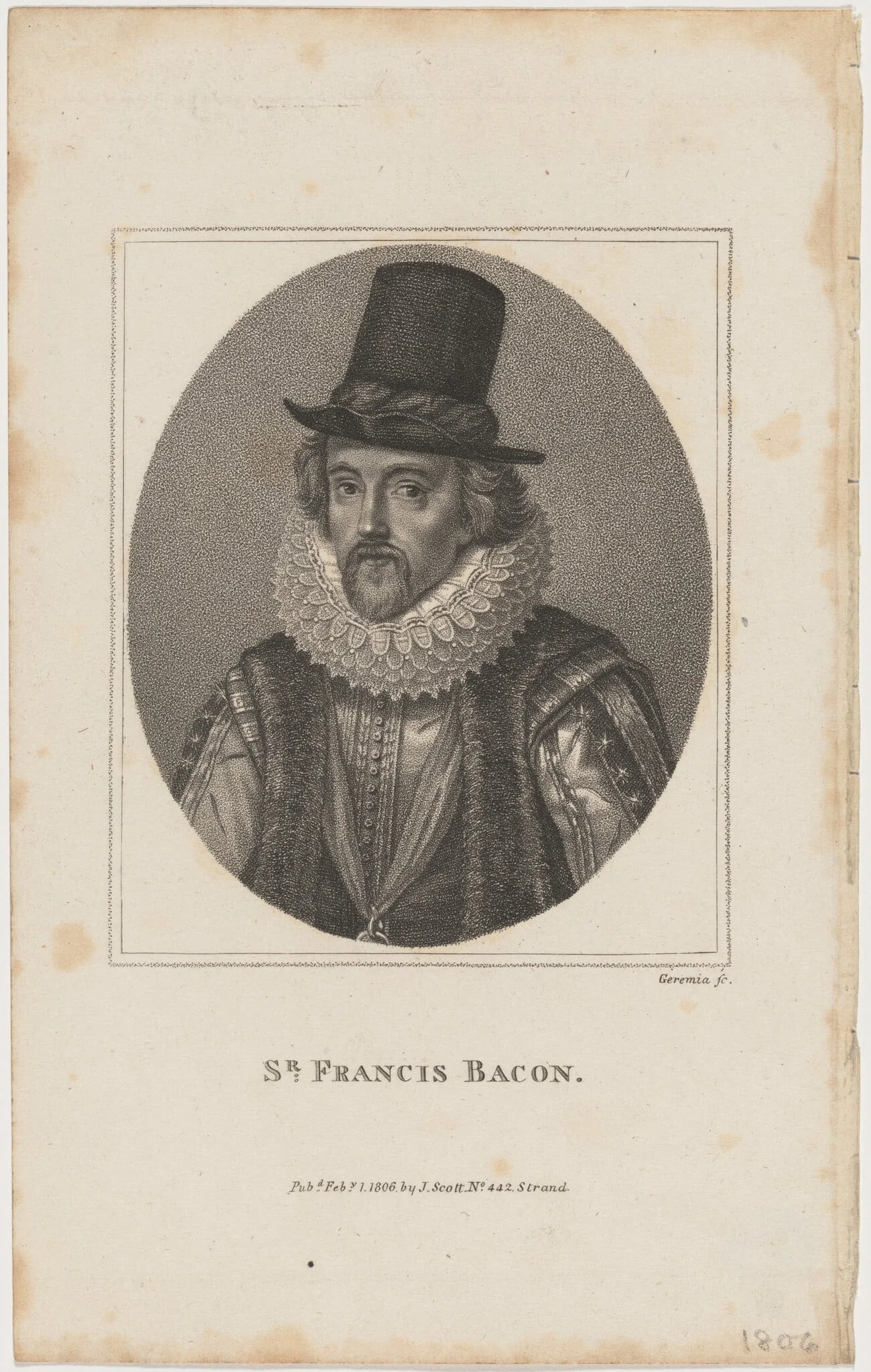 Sir Francis Bacon, by Innocenzo Geremia, ink, 1806