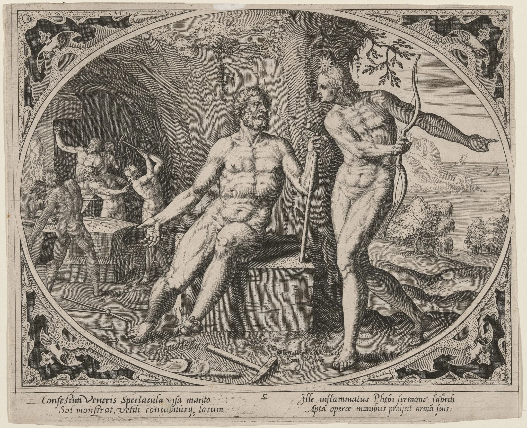 Phoebus Telling Vulcan of His Wife's Adultery, by Hans the Younger Collaert, ink, 1530