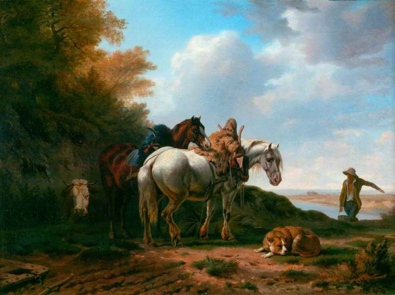 Horses at Plough, by Charles Humbert, oil, 1850