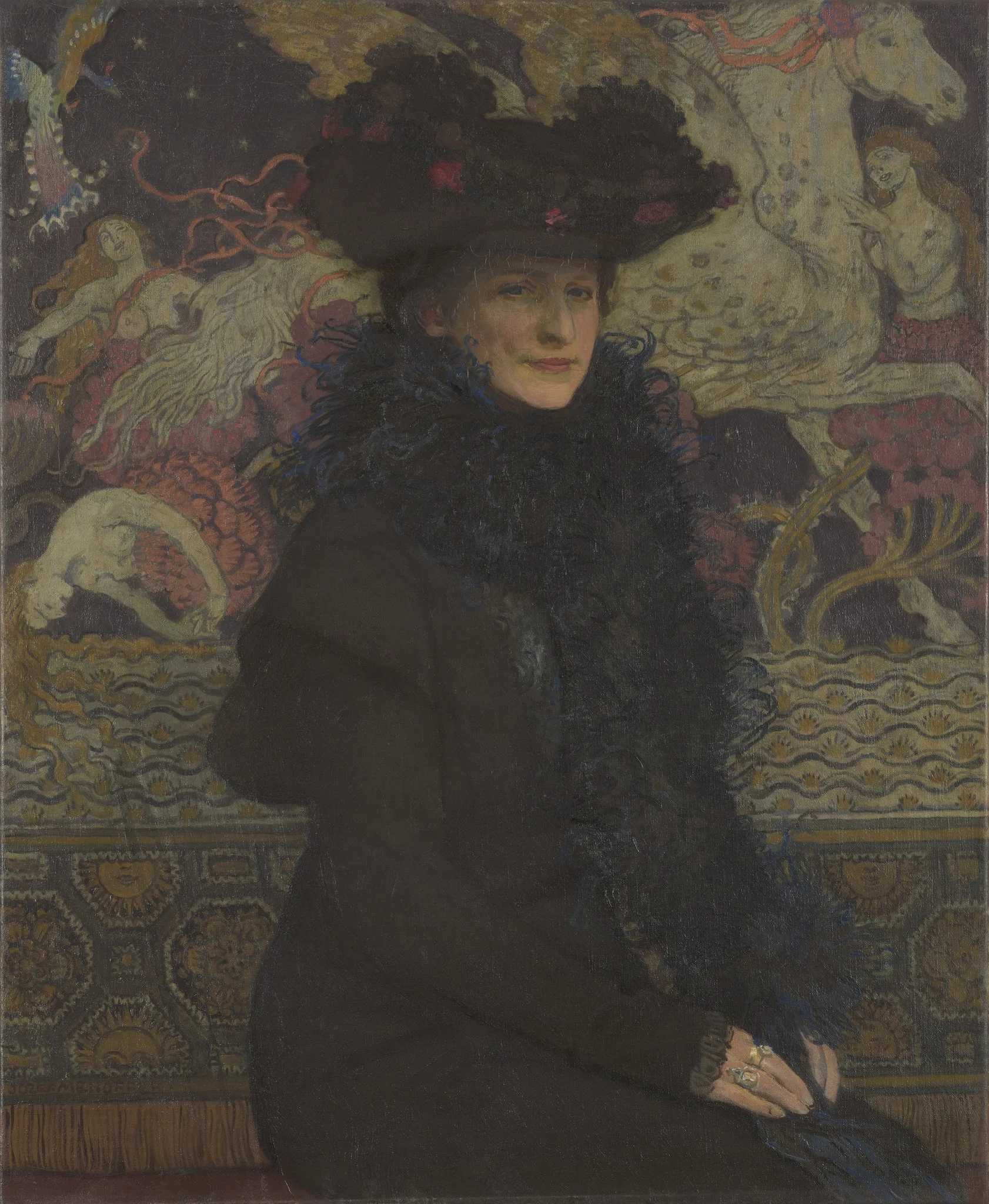 Portret żony na tle Pegaza, by Józef Mehoffer, oil, 1913