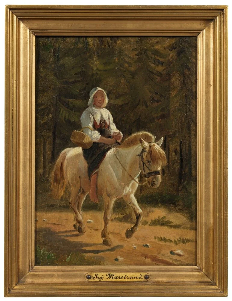 A Woman from Dalecarlia Riding Barefooted on a White Horse, by Wilhelm Marstrand, unspecified, 1850