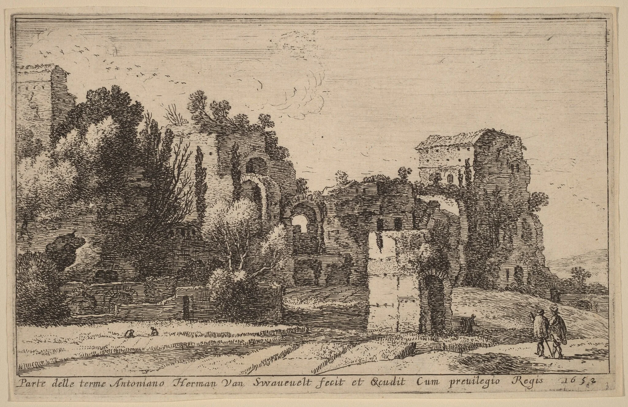 The Baths of Caracalla, by Herman van Swanevelt, ink, 1628