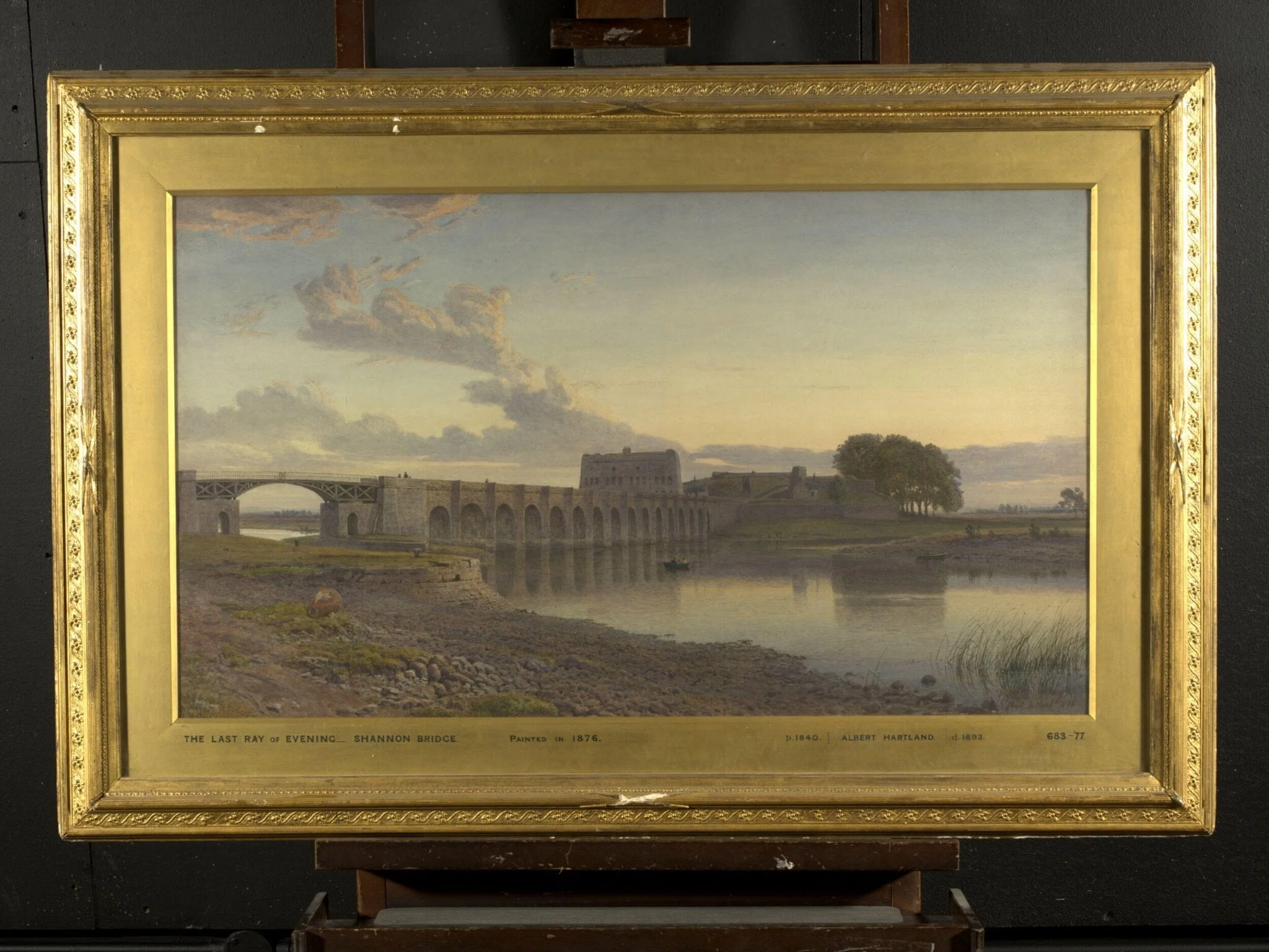 The Last Ray of Evening, Shannon Bridge, King's County, Ireland, by Henry Albert Hartland, watercolor, 1876