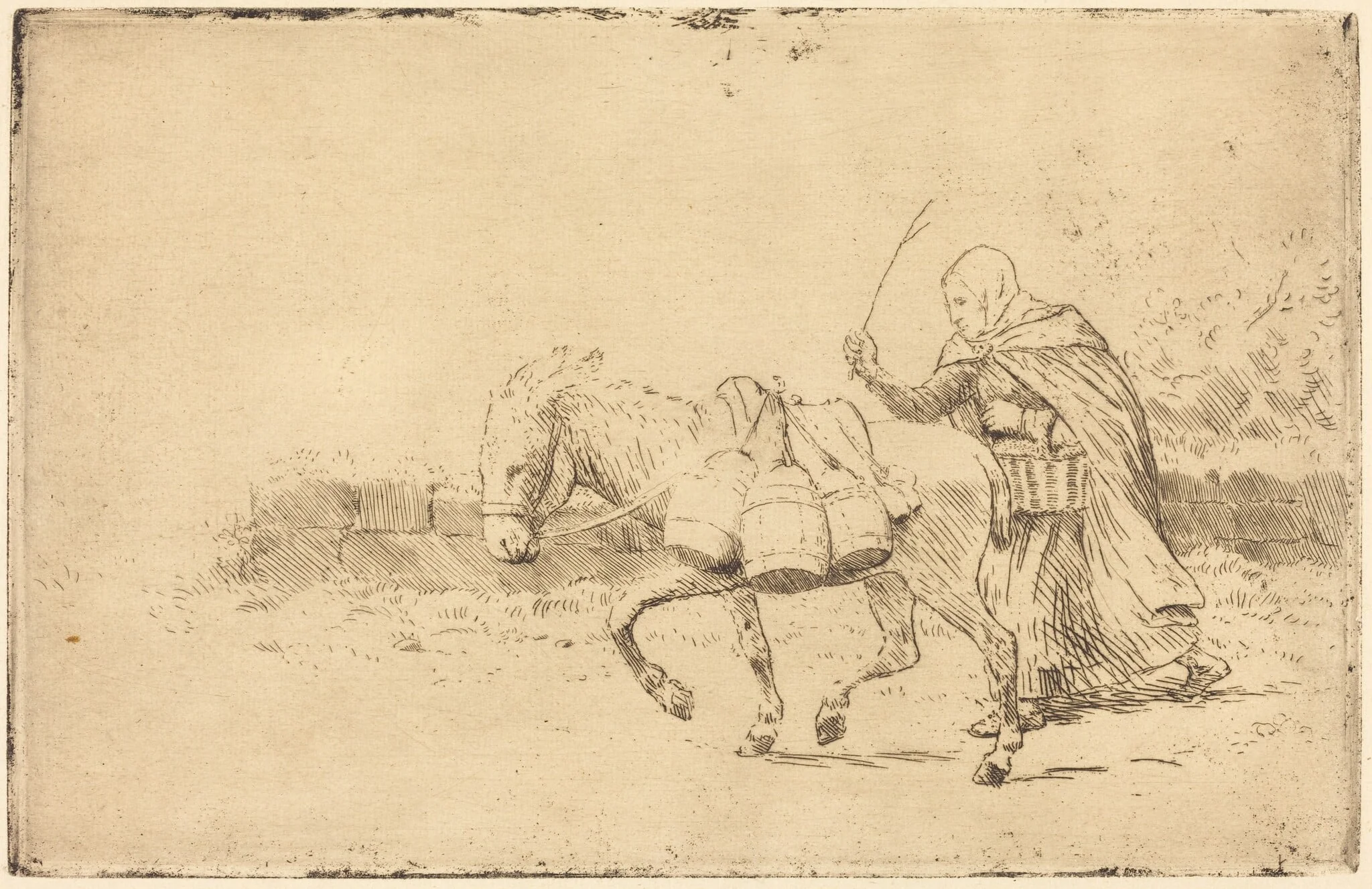 Milkmaid of Boulogne, 1st plate (Laitiere a Boulogne), by Alphonse Legros, ink, 1874