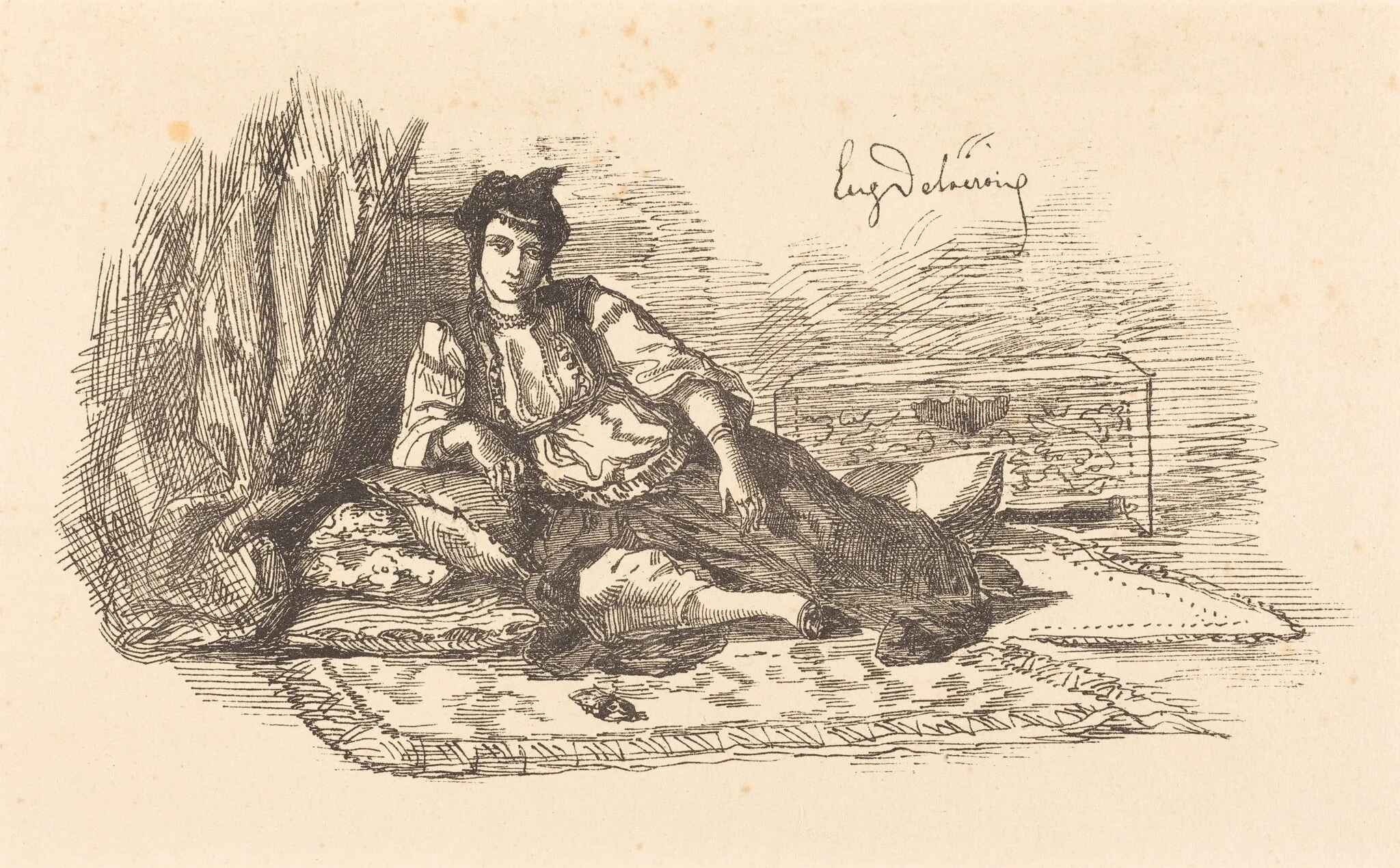 Jewish Woman of Algiers  (Juive d'Alger et une rue à Alger), by Eugène Delacroix, ink, 1838