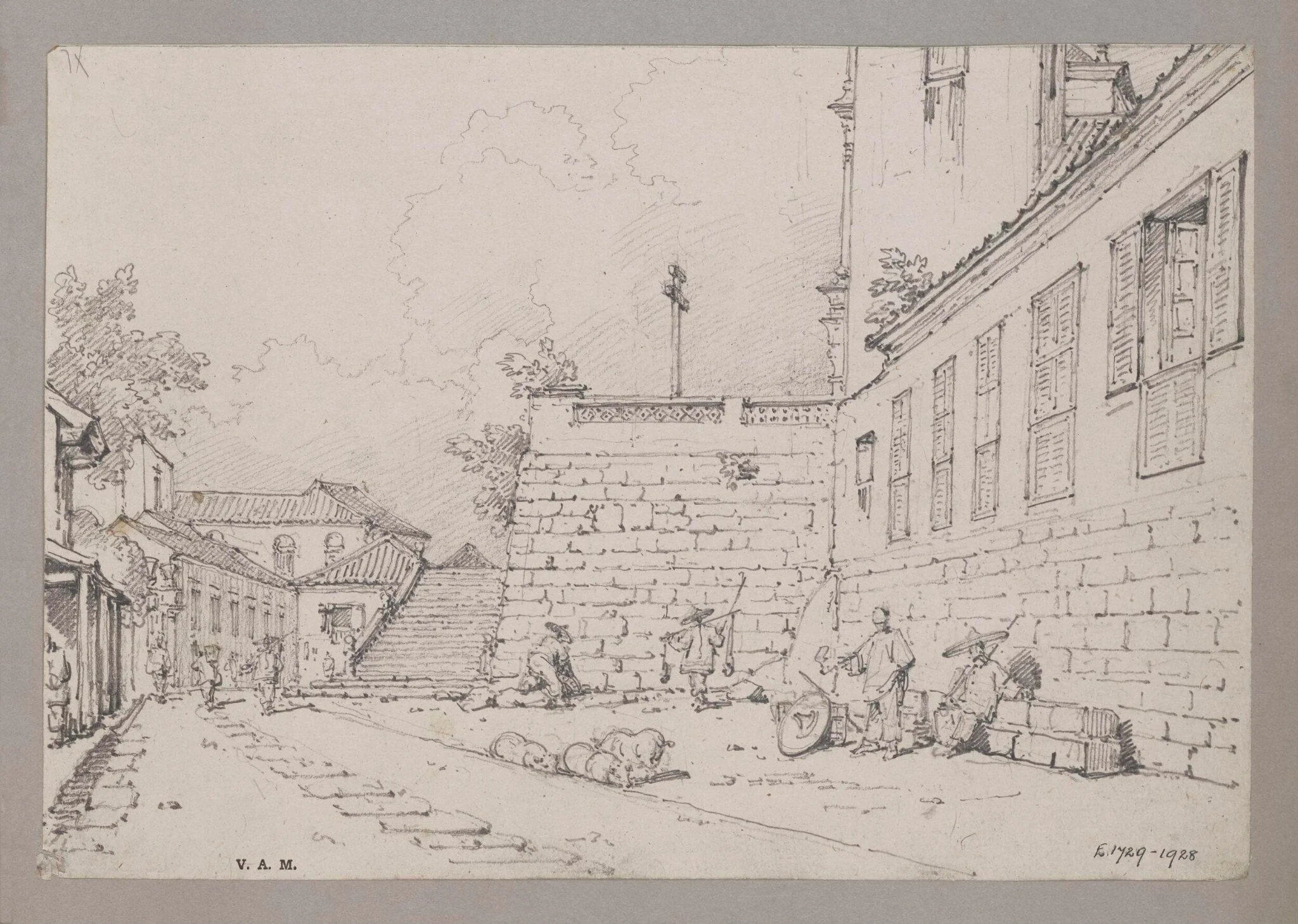 Steps and part of the Church of S. Lorenzo, Macao, by George Chinnery, 19