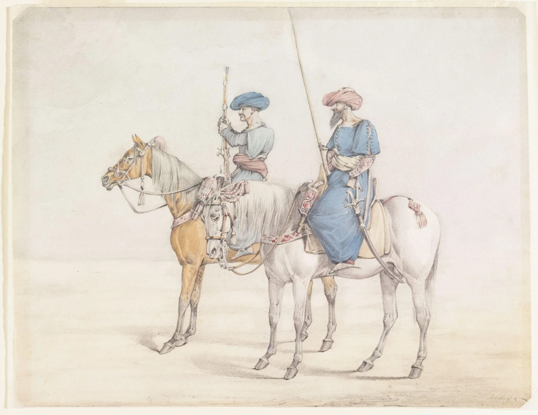 Two armed figures on horseback, probably Mamluks