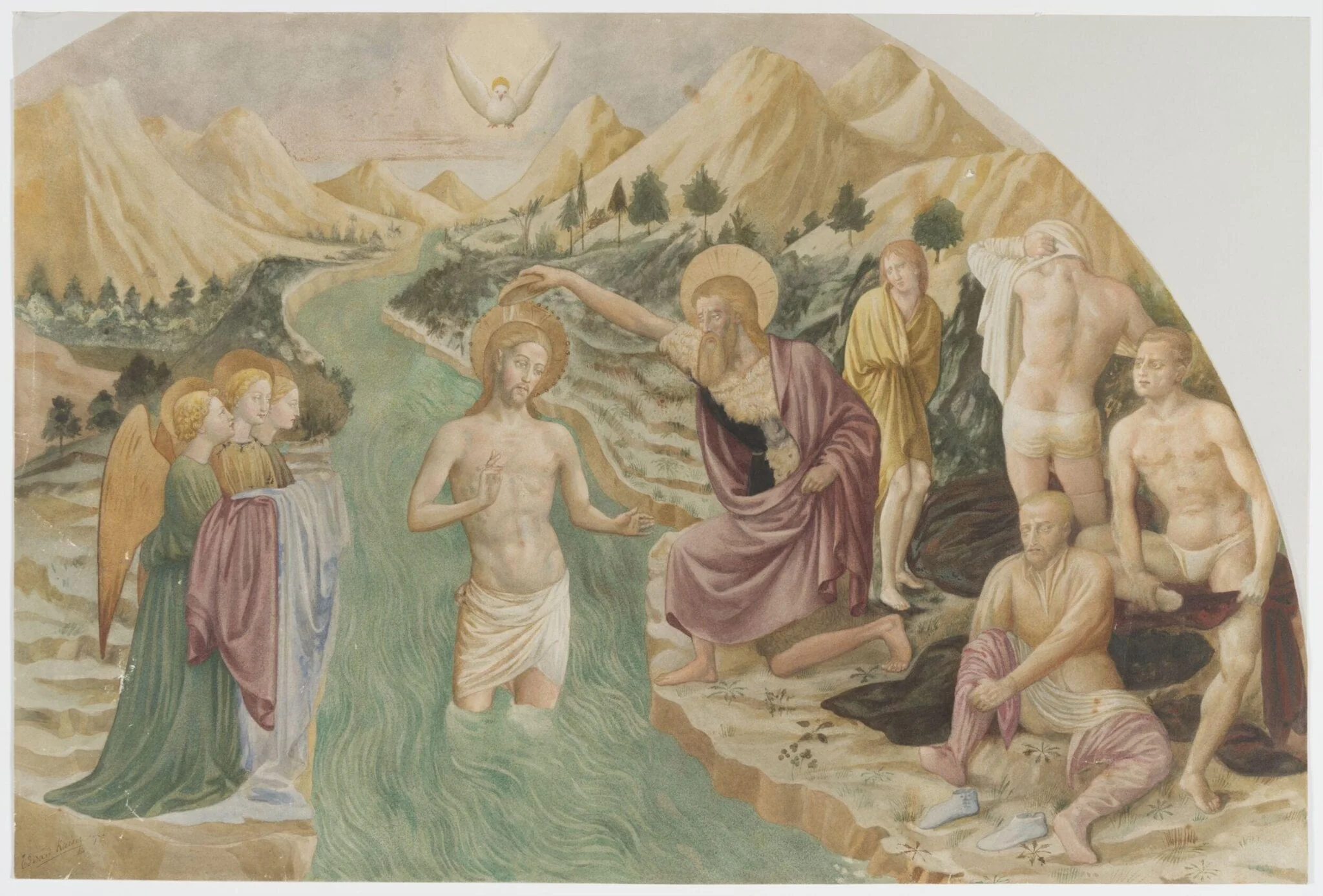 Copy after the painting Baptism of Christ by Masolino in Castiglione d'Olona