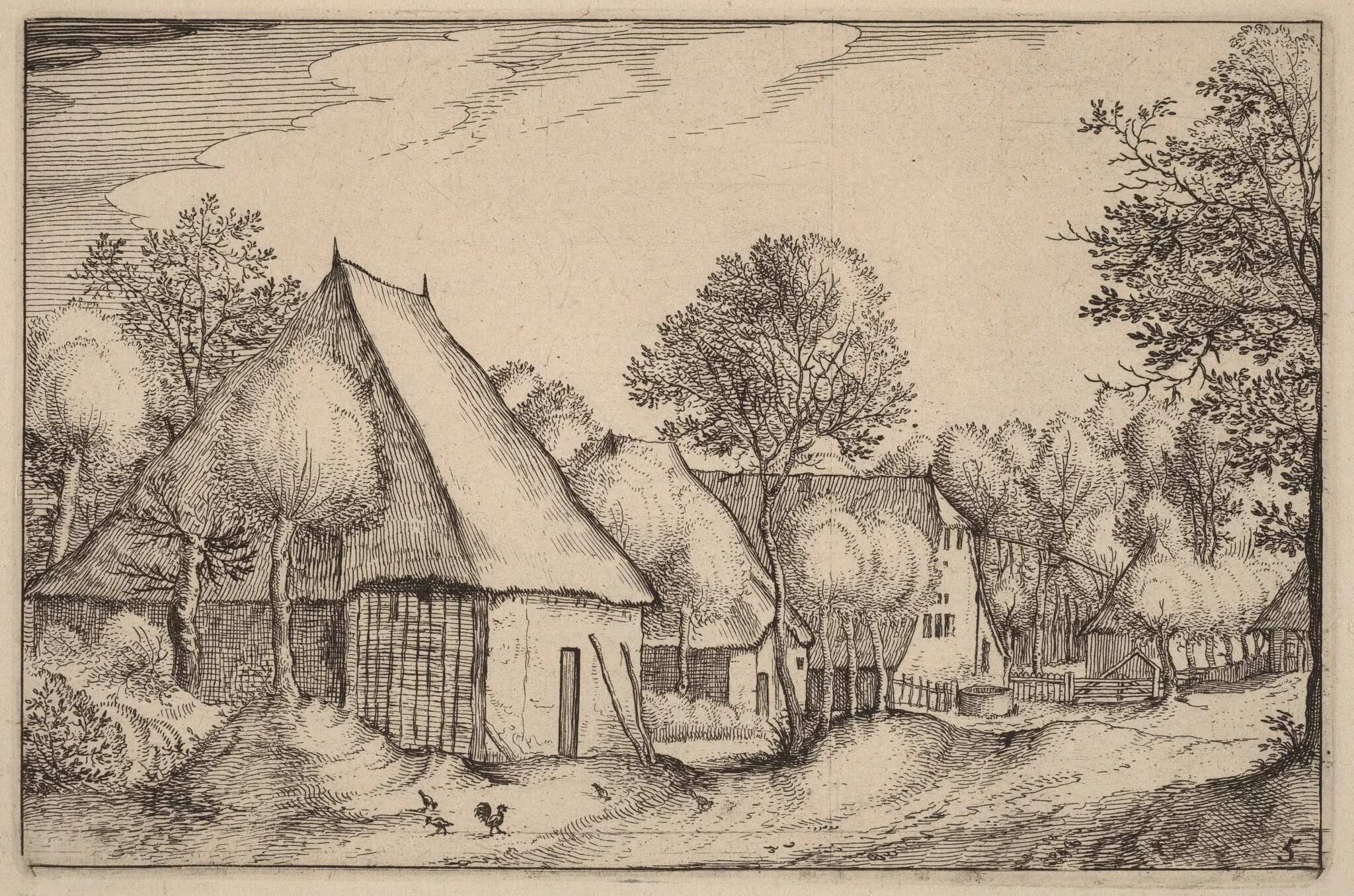 A Farmyard, by Claes Jansz Visscher, ink, 1612