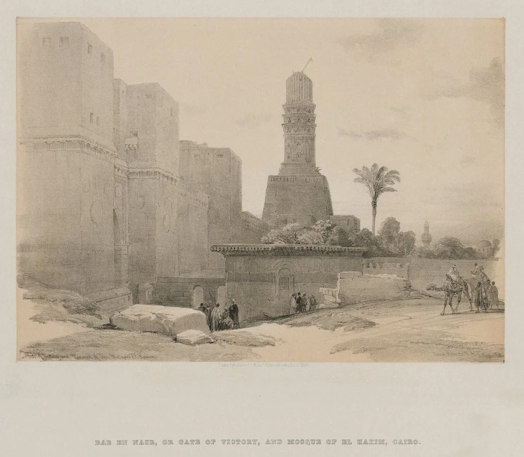 Egypt and Nubia, Volume III: Gate of Victory and Minaret of the Mosque El Hakim, by Louis Haghe, 1848