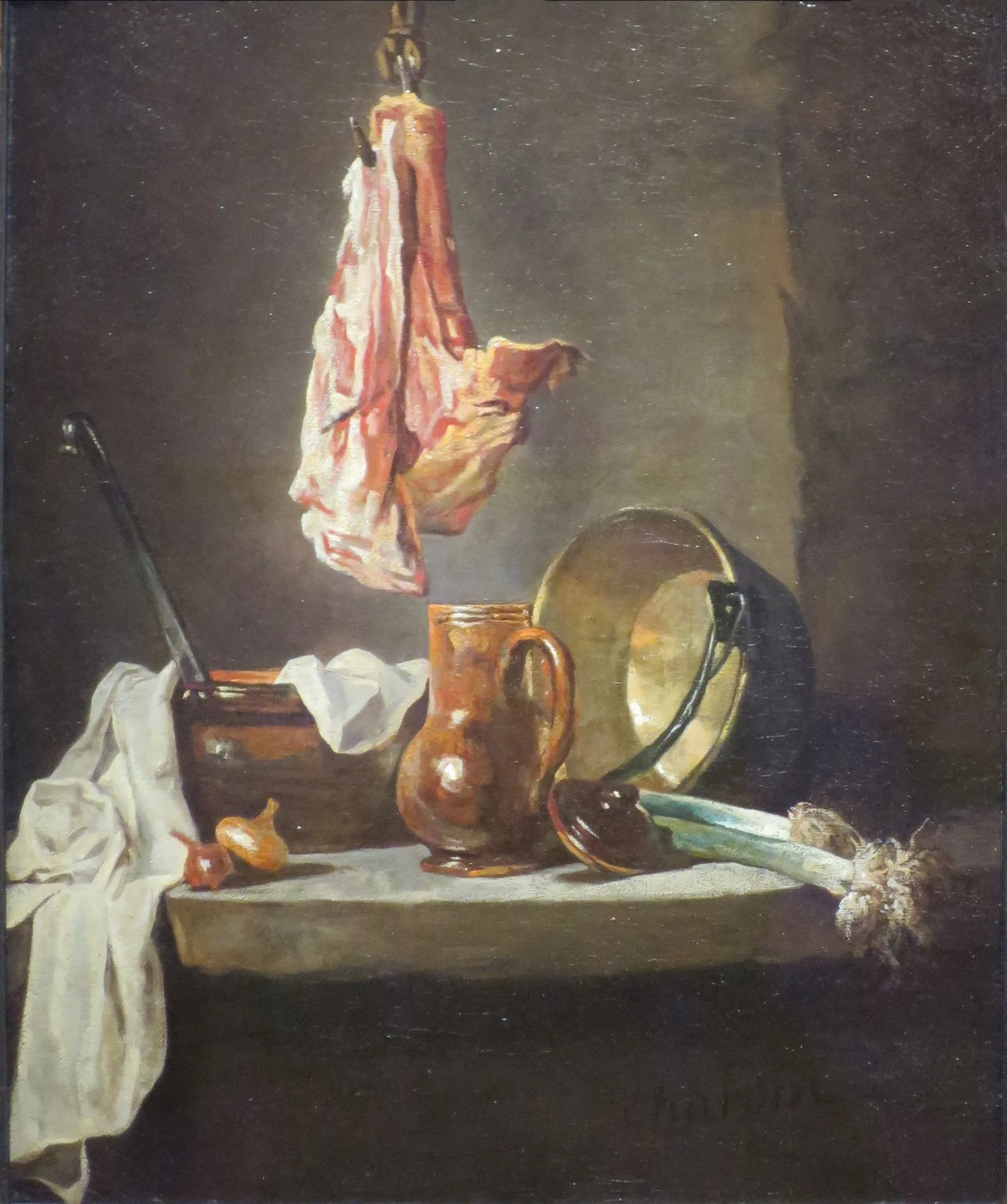 Still Life with Cooking Utensils, by Jean-Baptiste-Siméon Chardin, oil, 1729