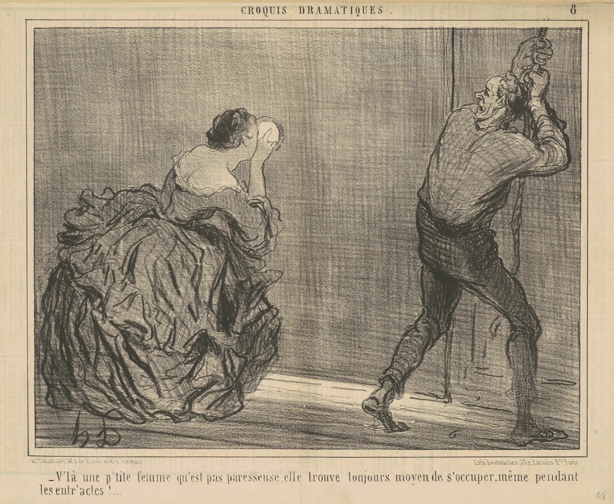 V'la une p'tite femme qu'est pas paresseuse ..., by Honoré Daumier, ink, 1857