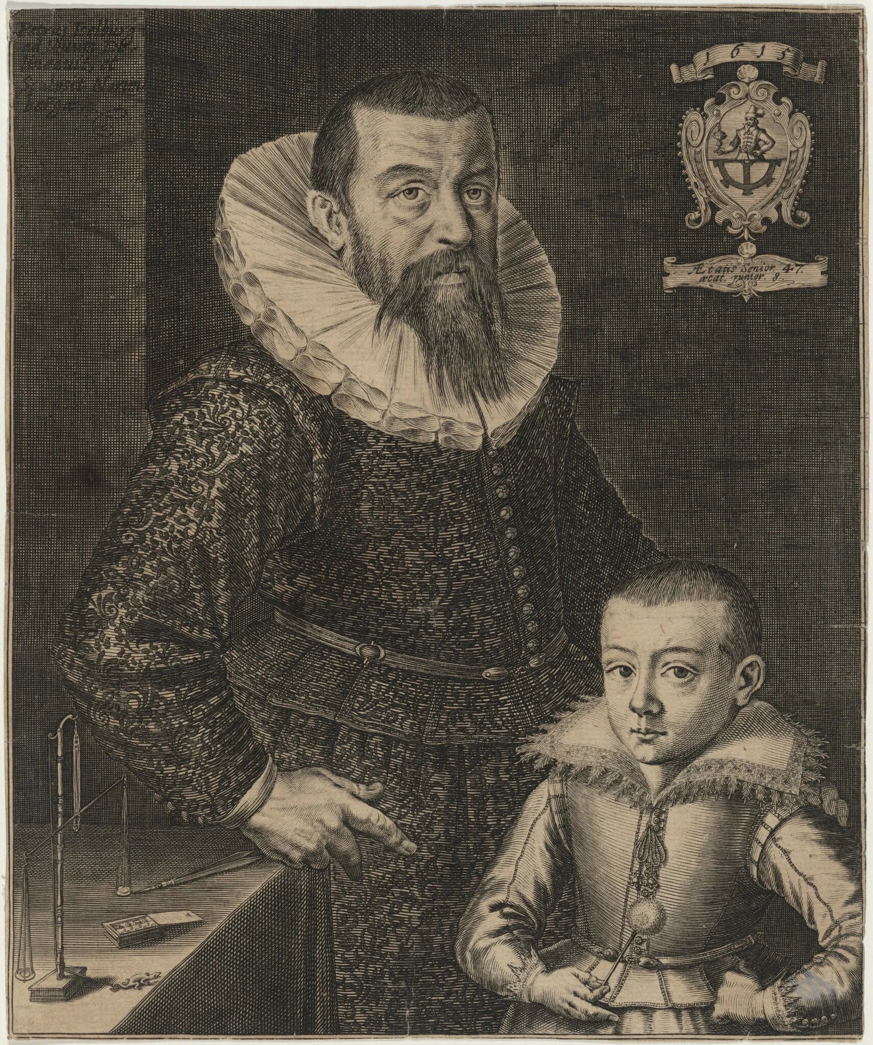 Portrait of a Man and His Son, by Peter Isselburg, ink, 1615