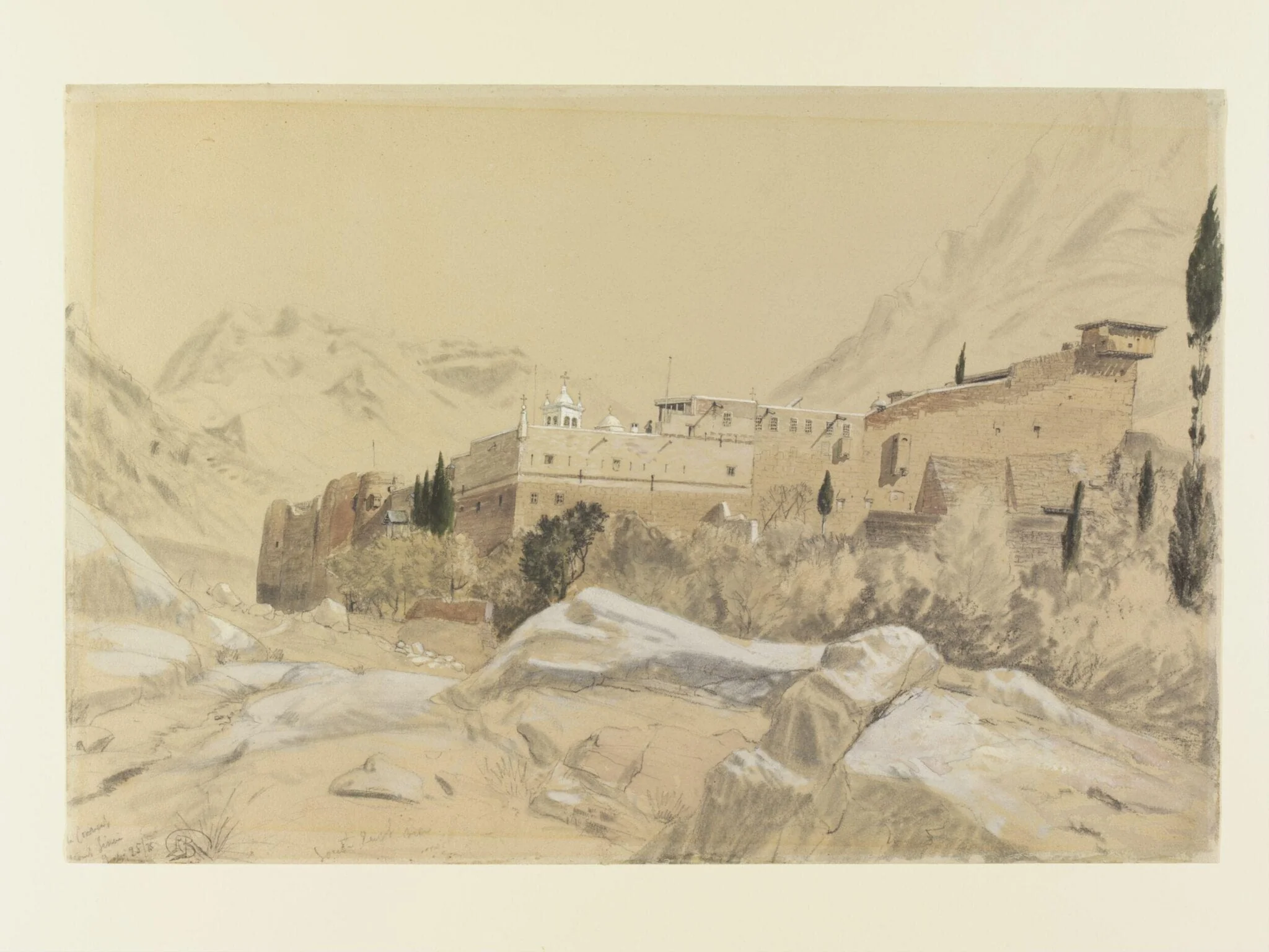 The Convent, Mount Sinai, by Richard Beavis, watercolor, 1875
