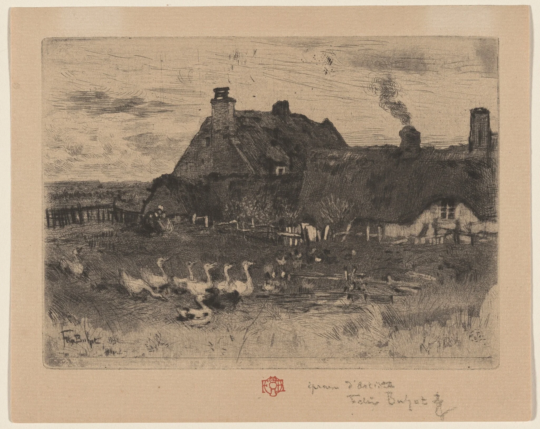 Les Petites Chaumieres (Thatched Cottages -- Small Plate), by Félix-Hilaire Buhot, ink, 1878