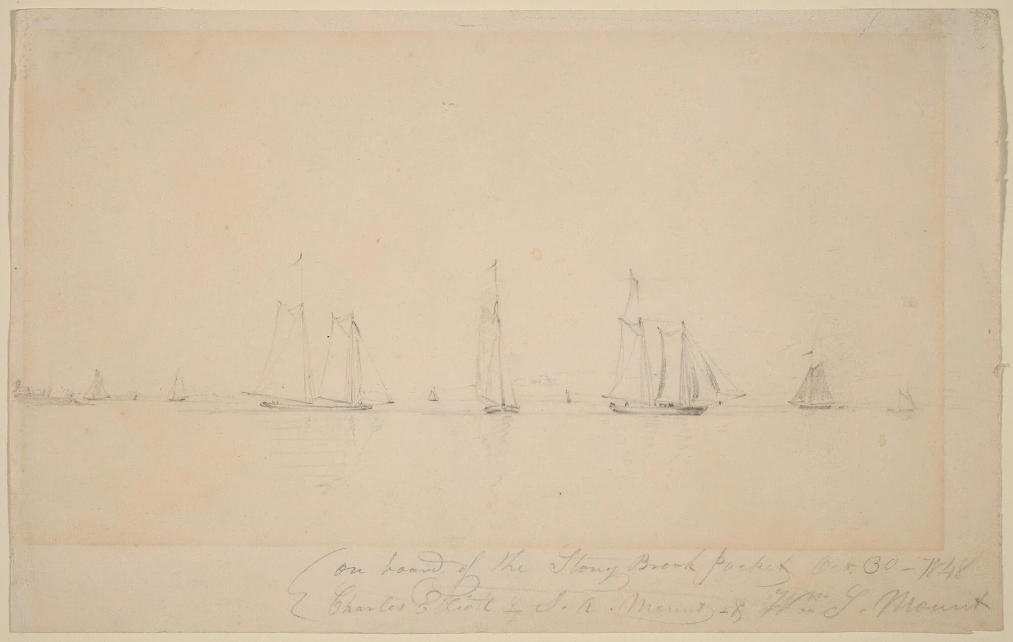 On Board of the Stony Brook Packet, by William Sidney Mount, graphite, 1848