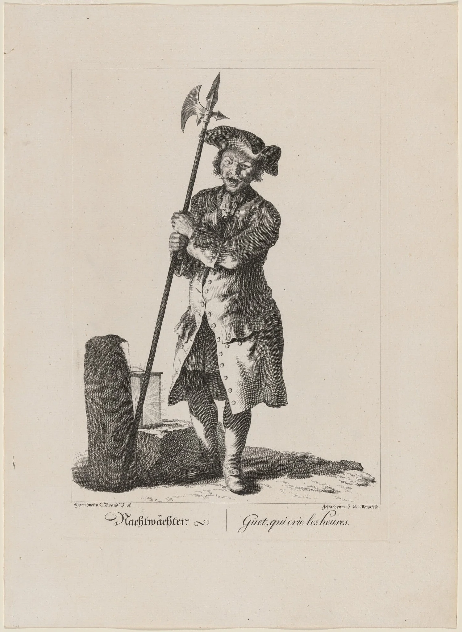 Nachtwächter (Night Watchman), by Johann Georg Mansfeld, ink, 1775