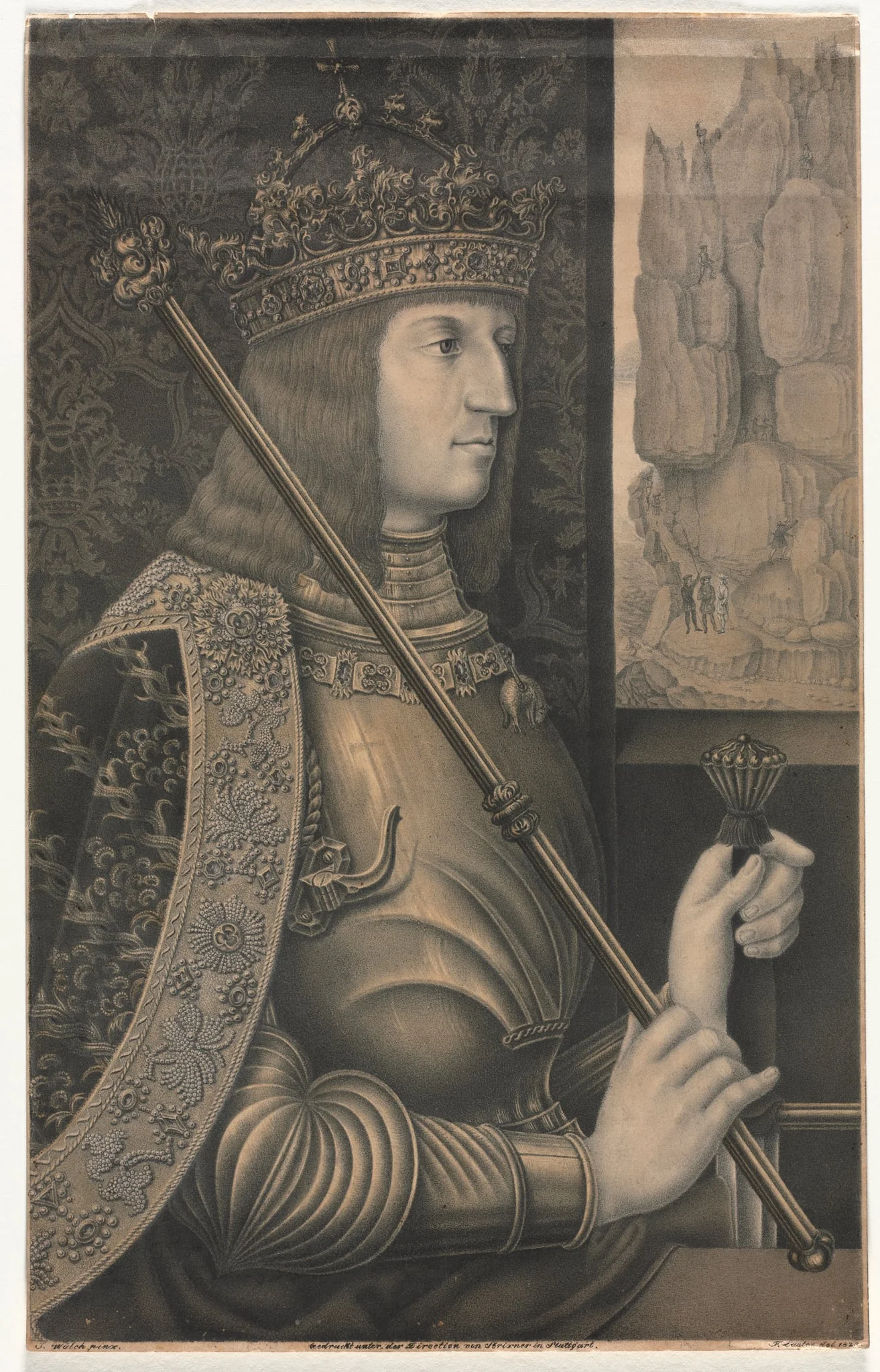 Portrait of Kaiser Maximilian I with Crown and Scepter, by Florentin Lauter, 1825
