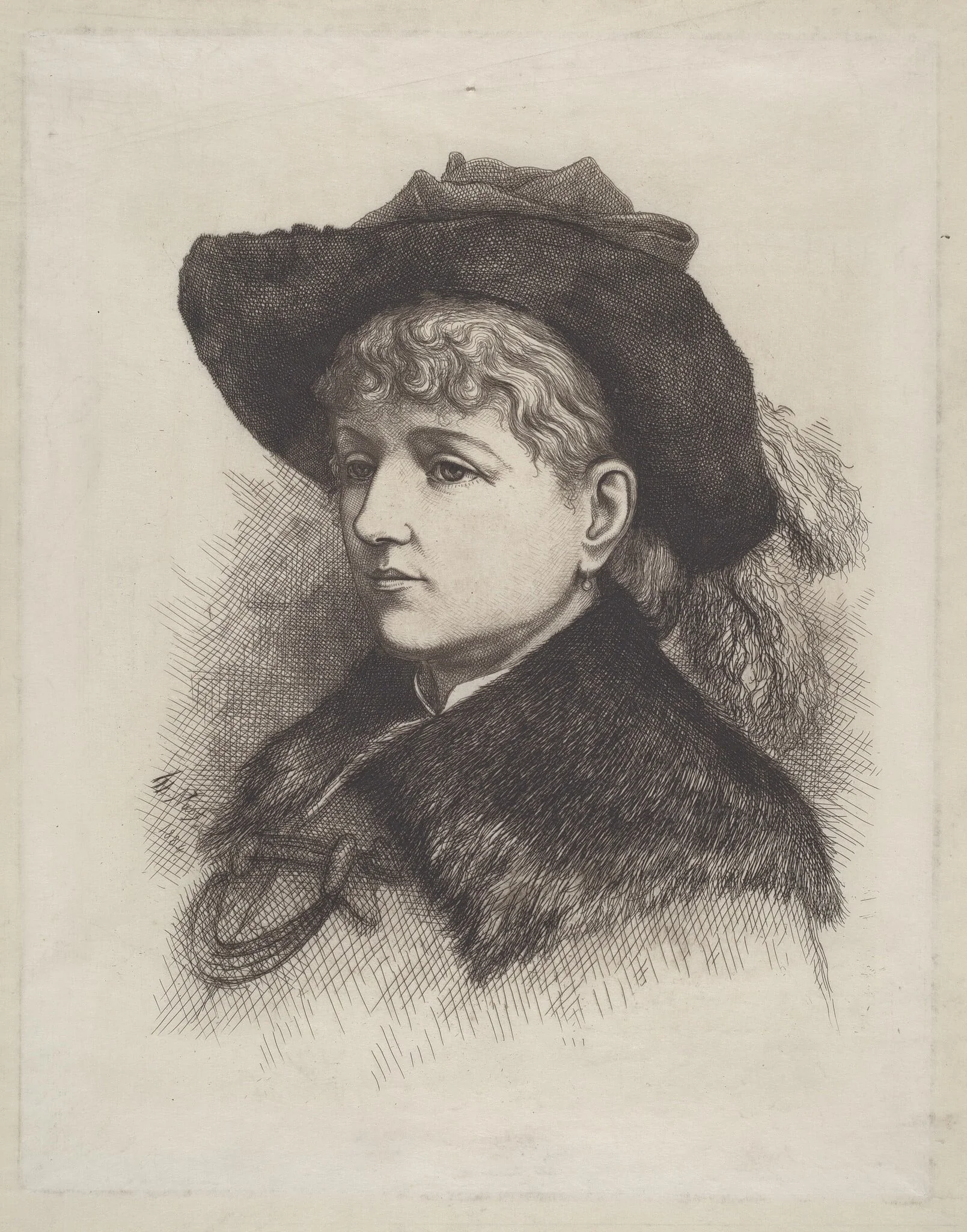 Portrait of the Artist's Wife, Sarah Edwards Nast, by Thomas Nast, ink, 1884