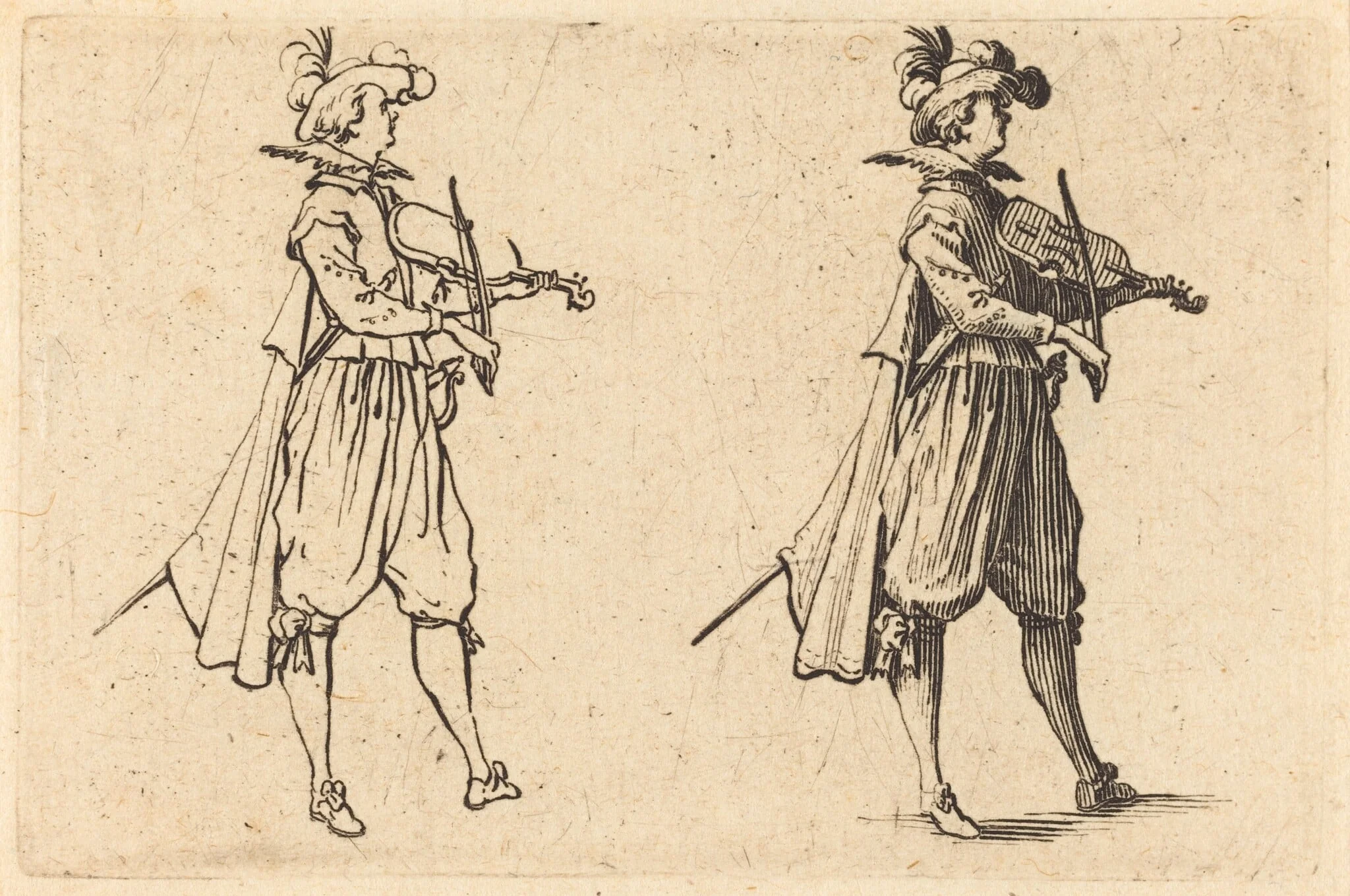 Violinist, by Jacques Callot, ink, 1622