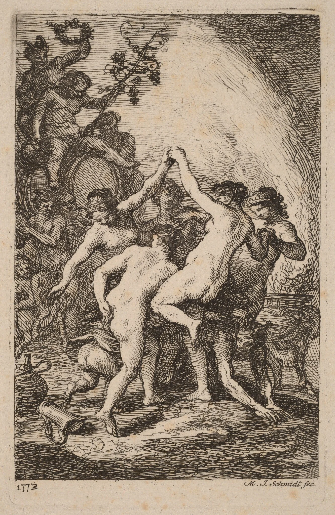 The Triumph of Bacchus with Dancing Nymphs, by Martin Johann Schmidt, ink, 1773