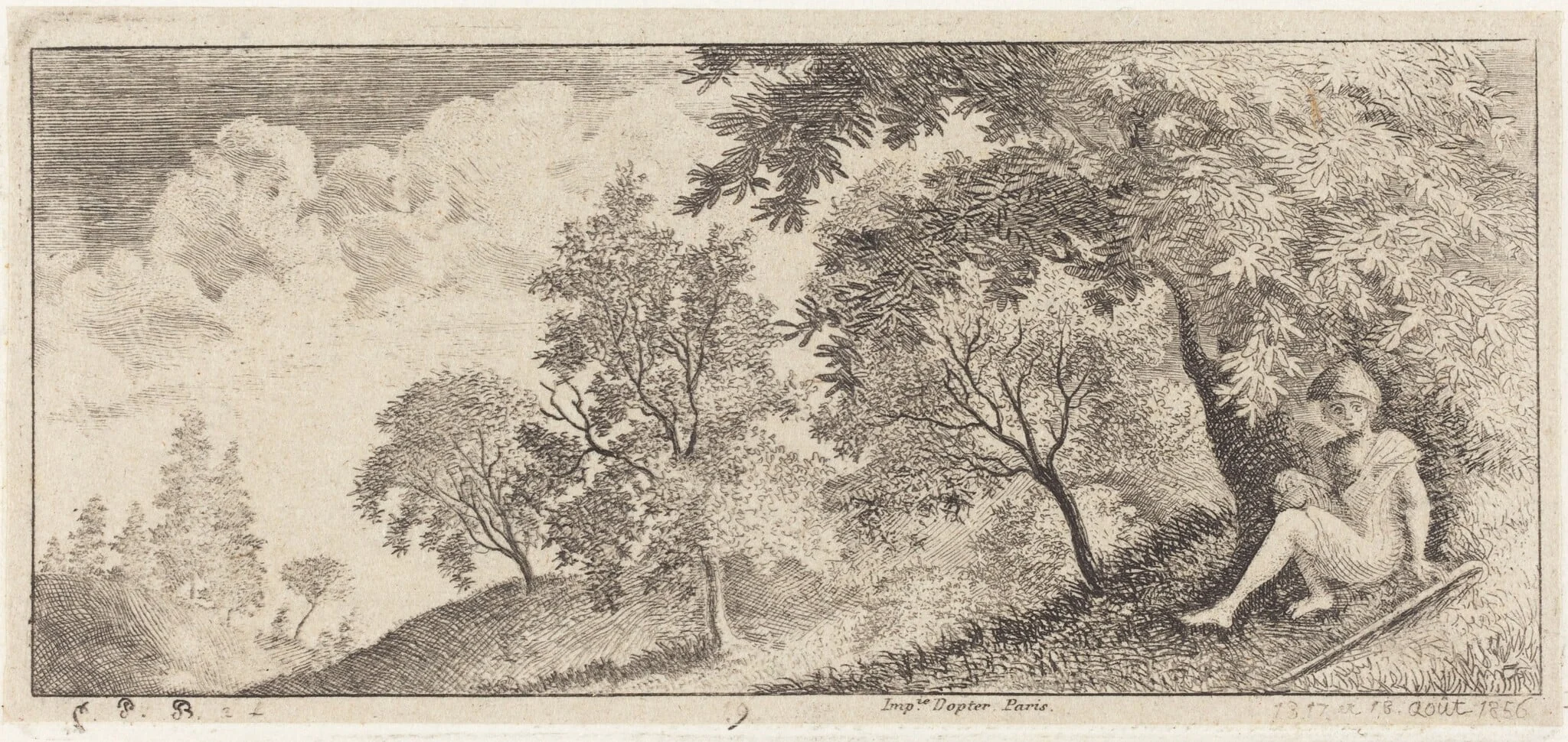 The Small Shepherd Seated, by Emmanuel Phélippes-Beaulieu, ink, 1856