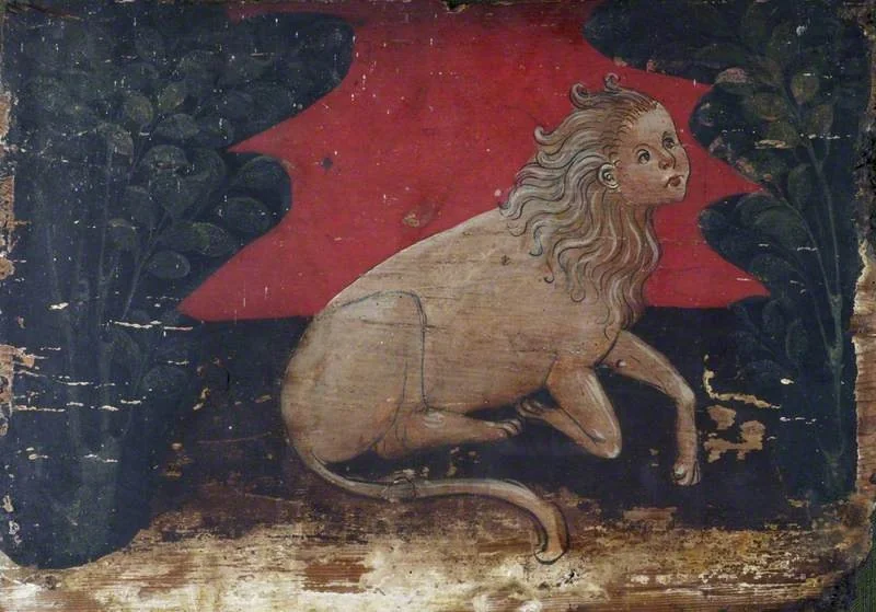 A Human-Headed Lion in a Landscape (panel from a painted ceiling)