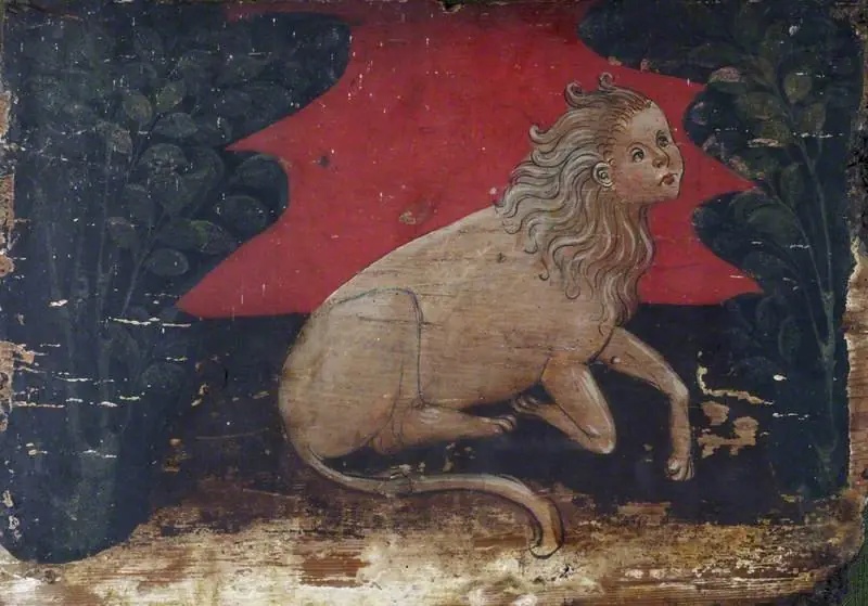 A Human-Headed Lion in a Landscape (panel from a painted ceiling)