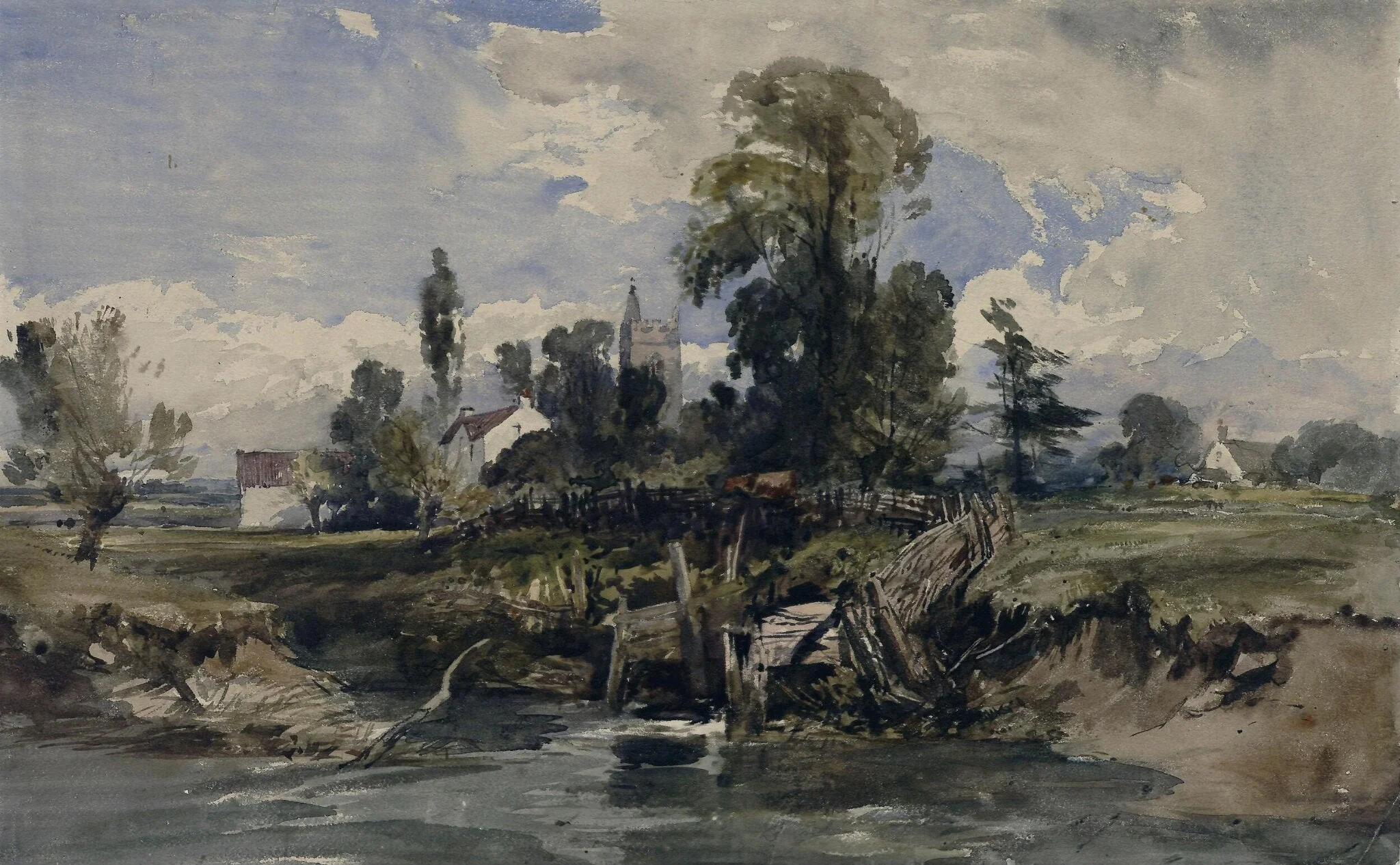 Landscape; with church and houses