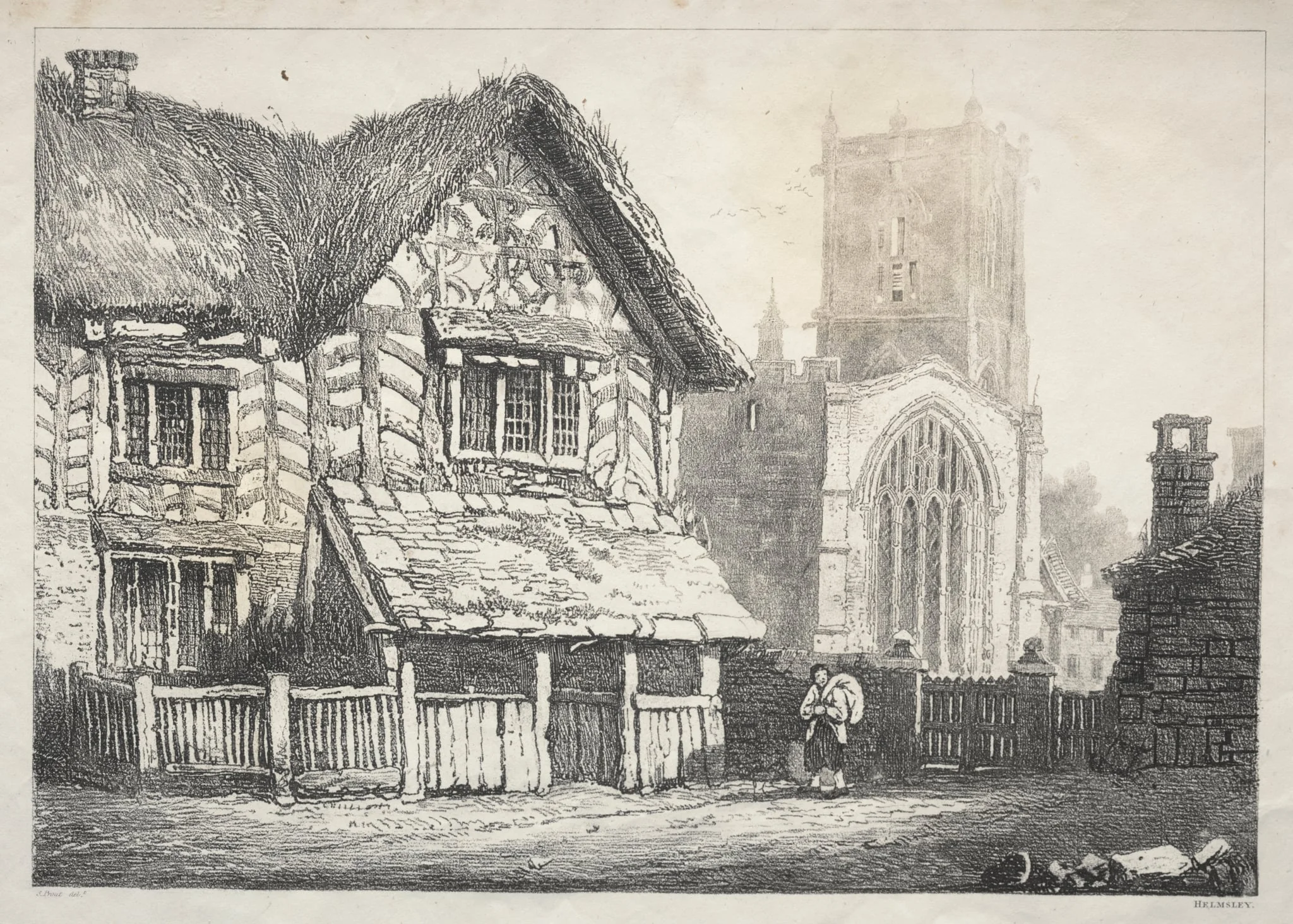 A Series of Ancient Buildings and Rural Cottages in the North of England:  Helmsley, by Samuel Prout, 1821