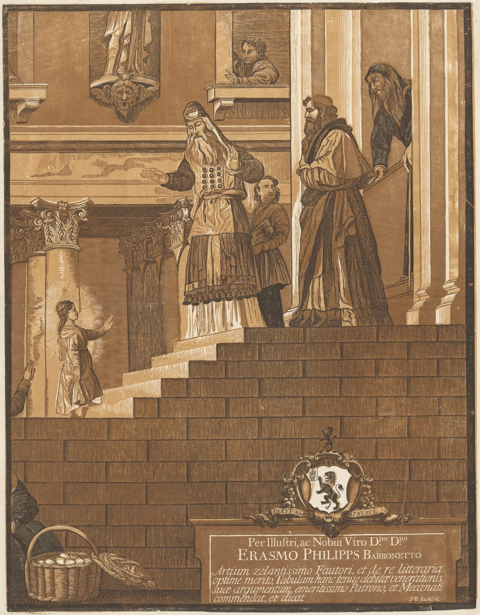 Presentation of the Virgin in the Temple (Right Panel), by John Baptist Jackson, ink, 1742