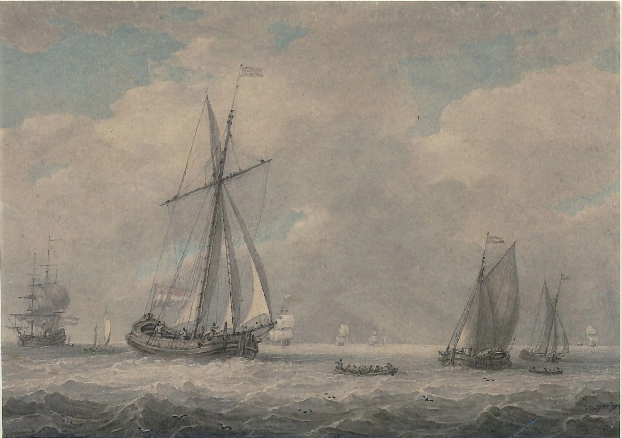 Dutch Shipping, by Thomas Hearne, watercolor, 1750