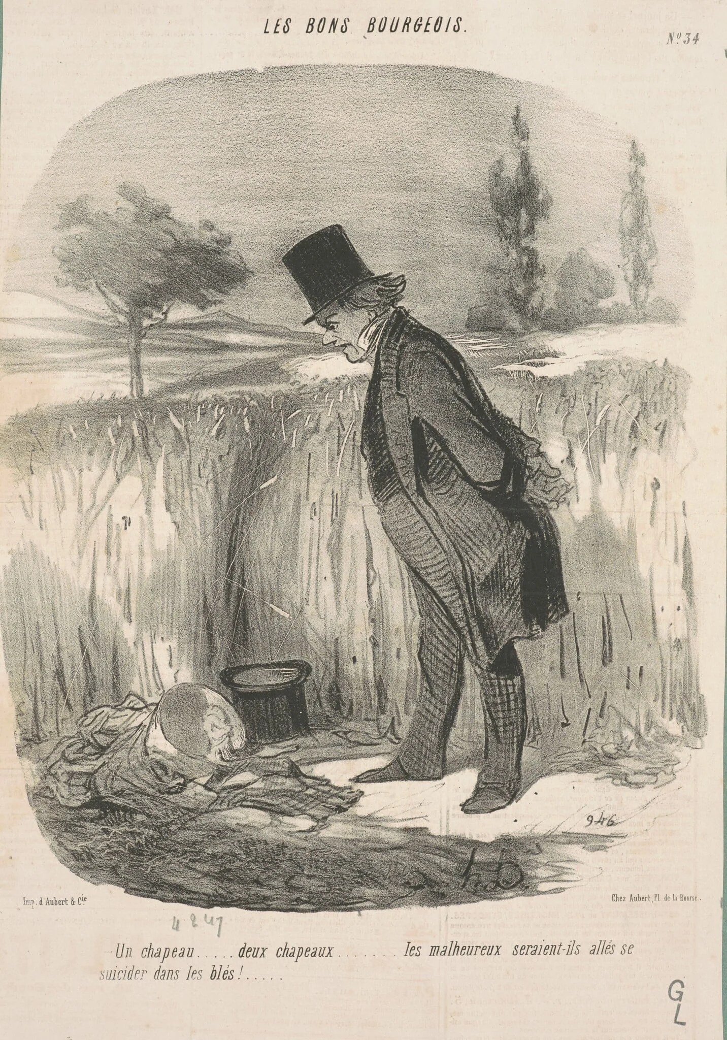 Un chapeau ... deux chapeaux ... les malheureux ..., by Honoré Daumier, ink, 1847