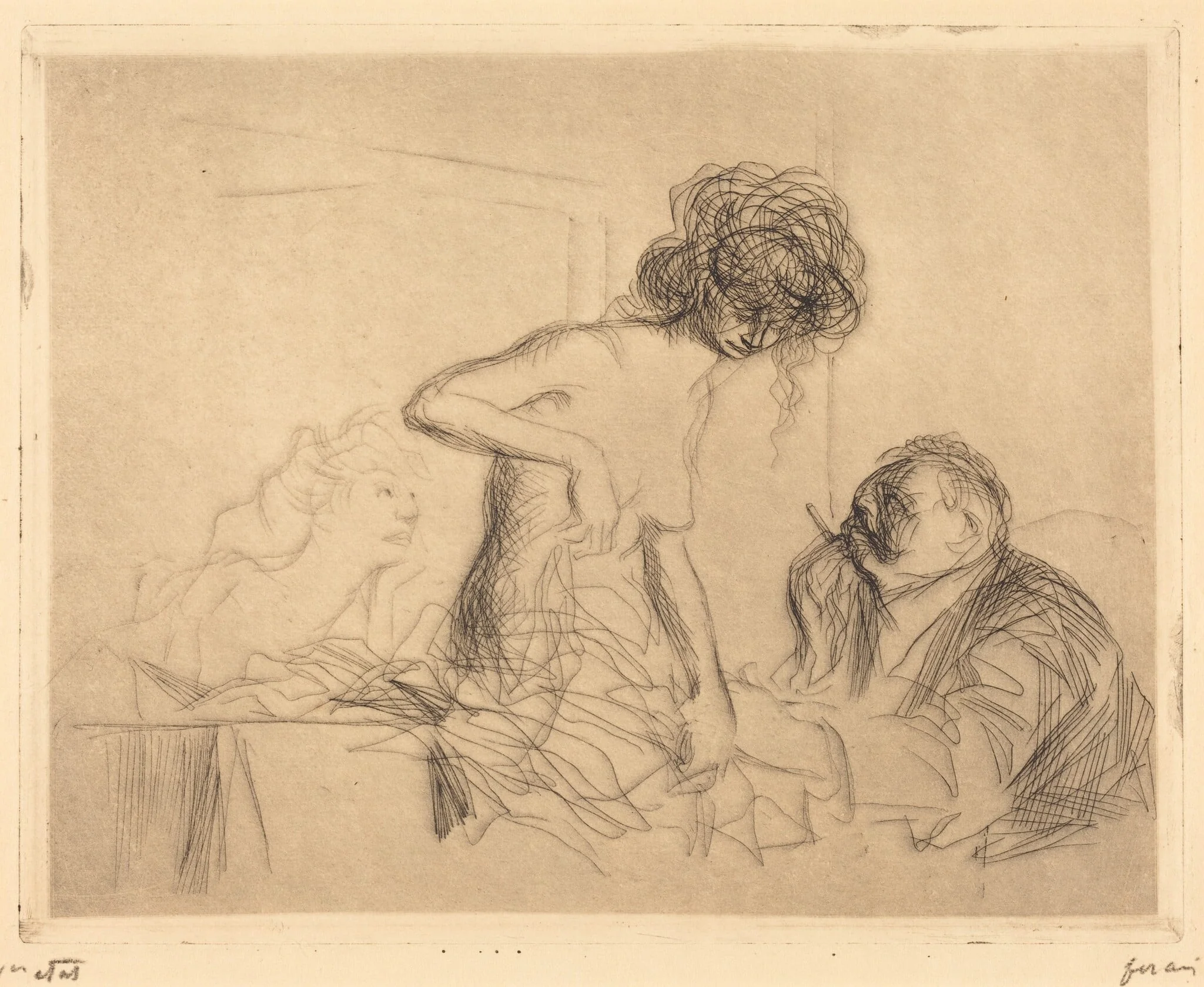 En cabinet particulier (1ère planche) (In a Private Room) (first plate), by Jean-Louis Forain, ink, 1909