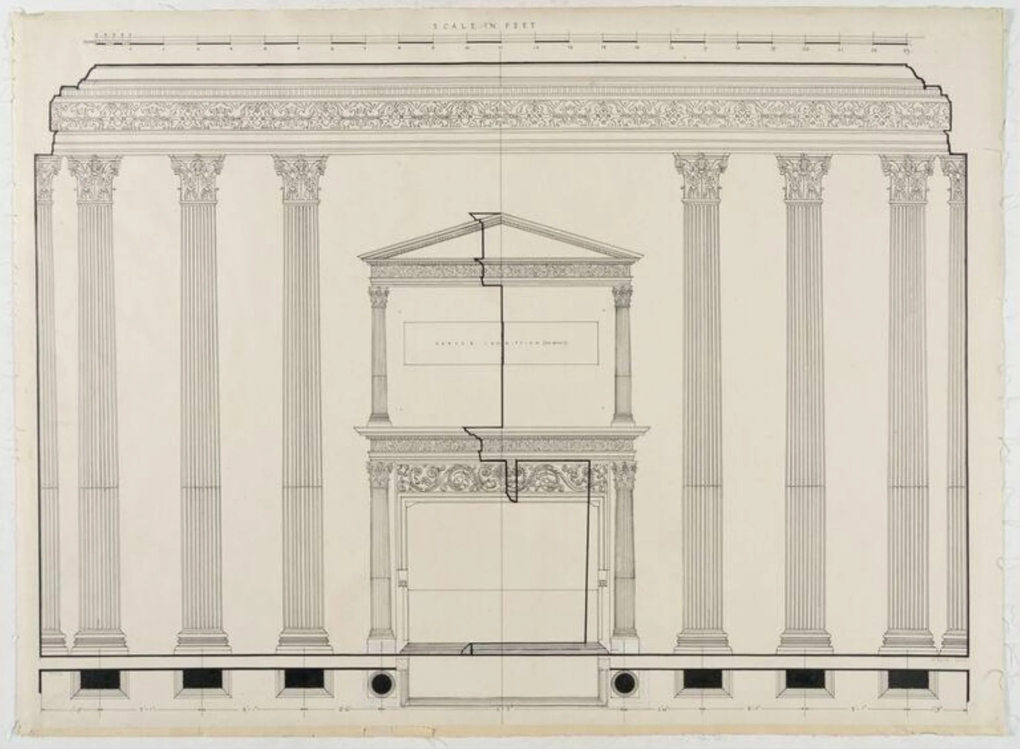 Elevation of wall showing mantelpiece.