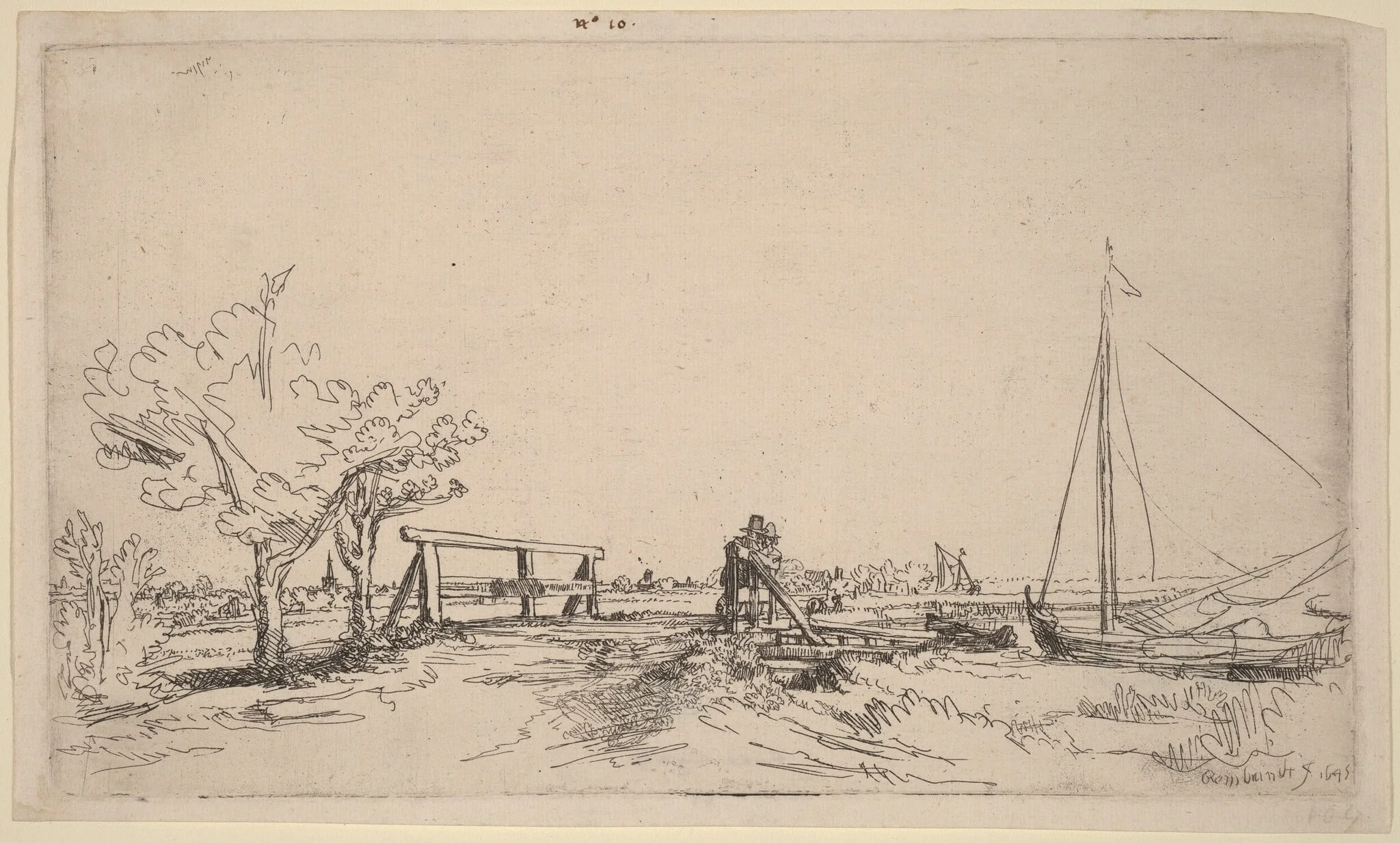 Six's Bridge, by Rembrandt, ink, 1645