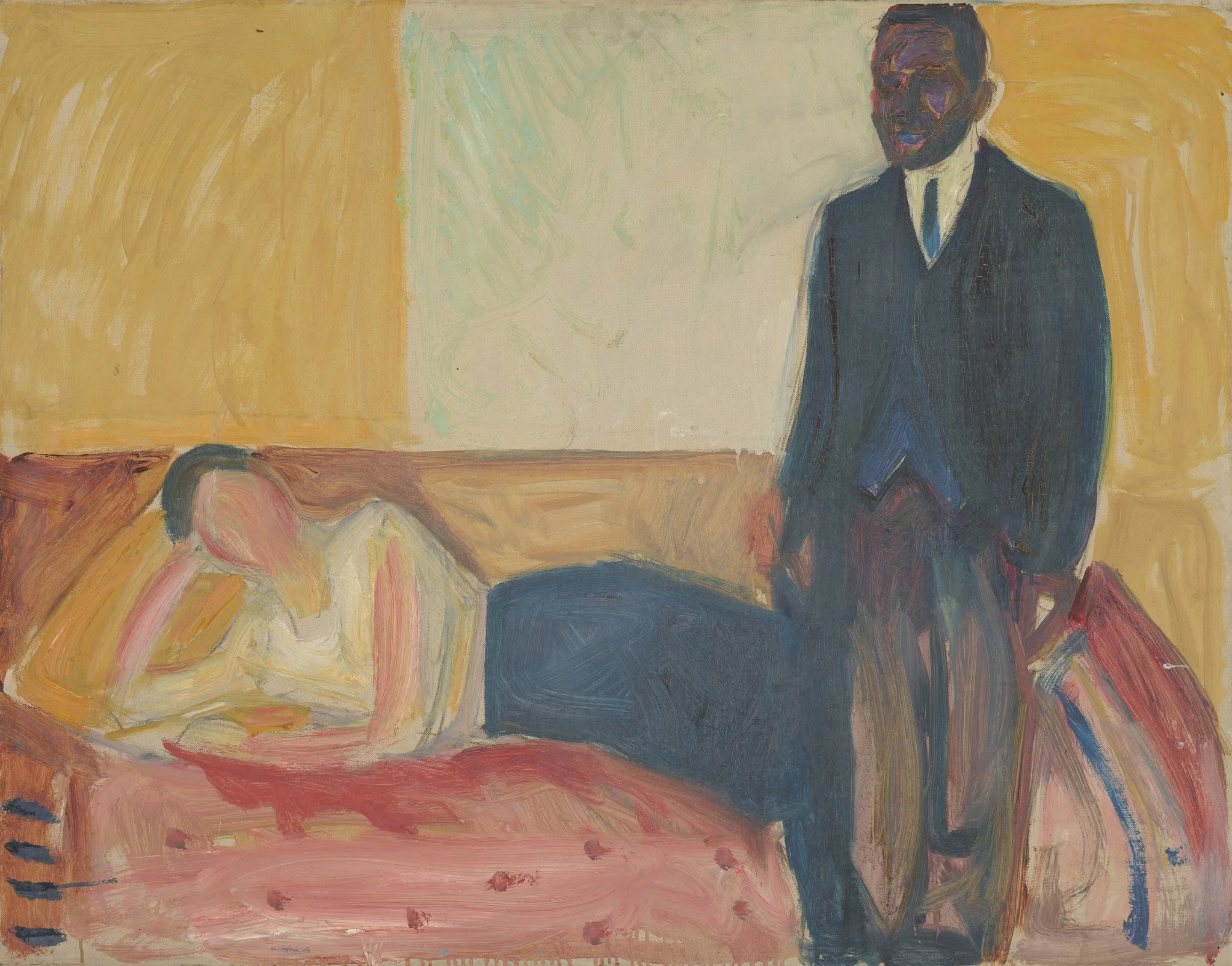 Reclining Woman and Standing African, by Edvard Munch, oil, 1916