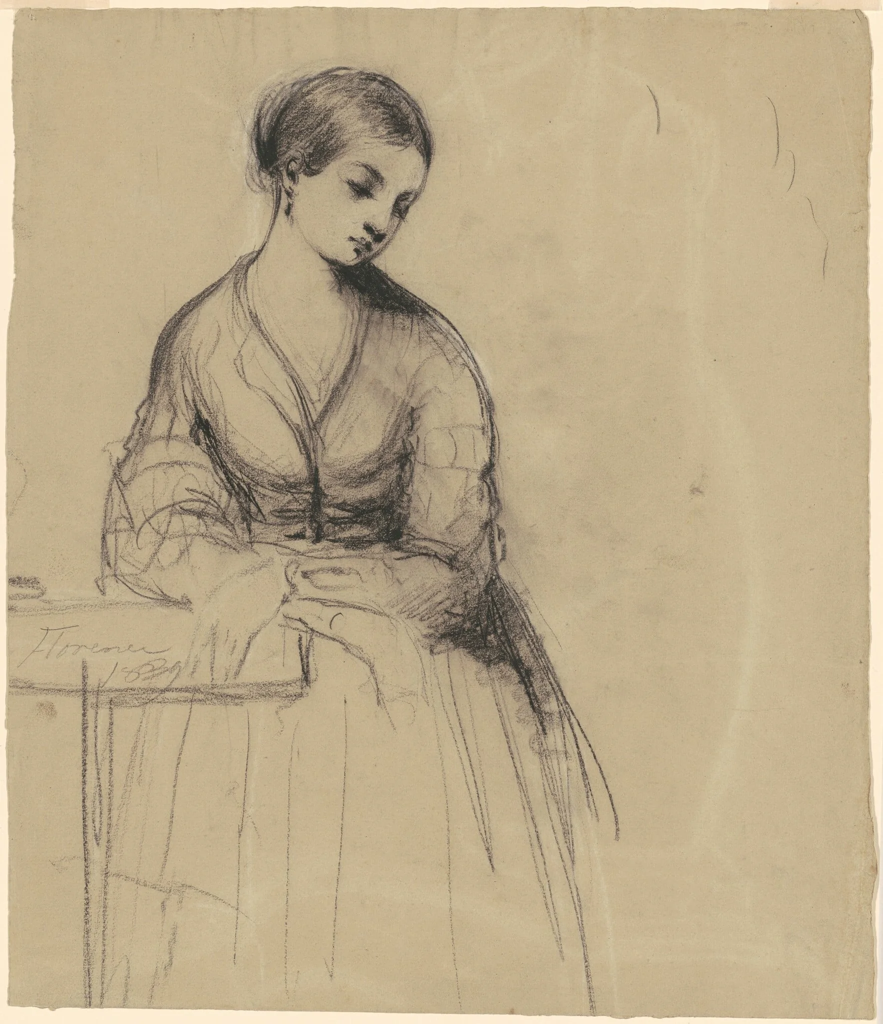 Young Woman, Florence [recto], by Seth Wells Cheney, charcoal, 1839