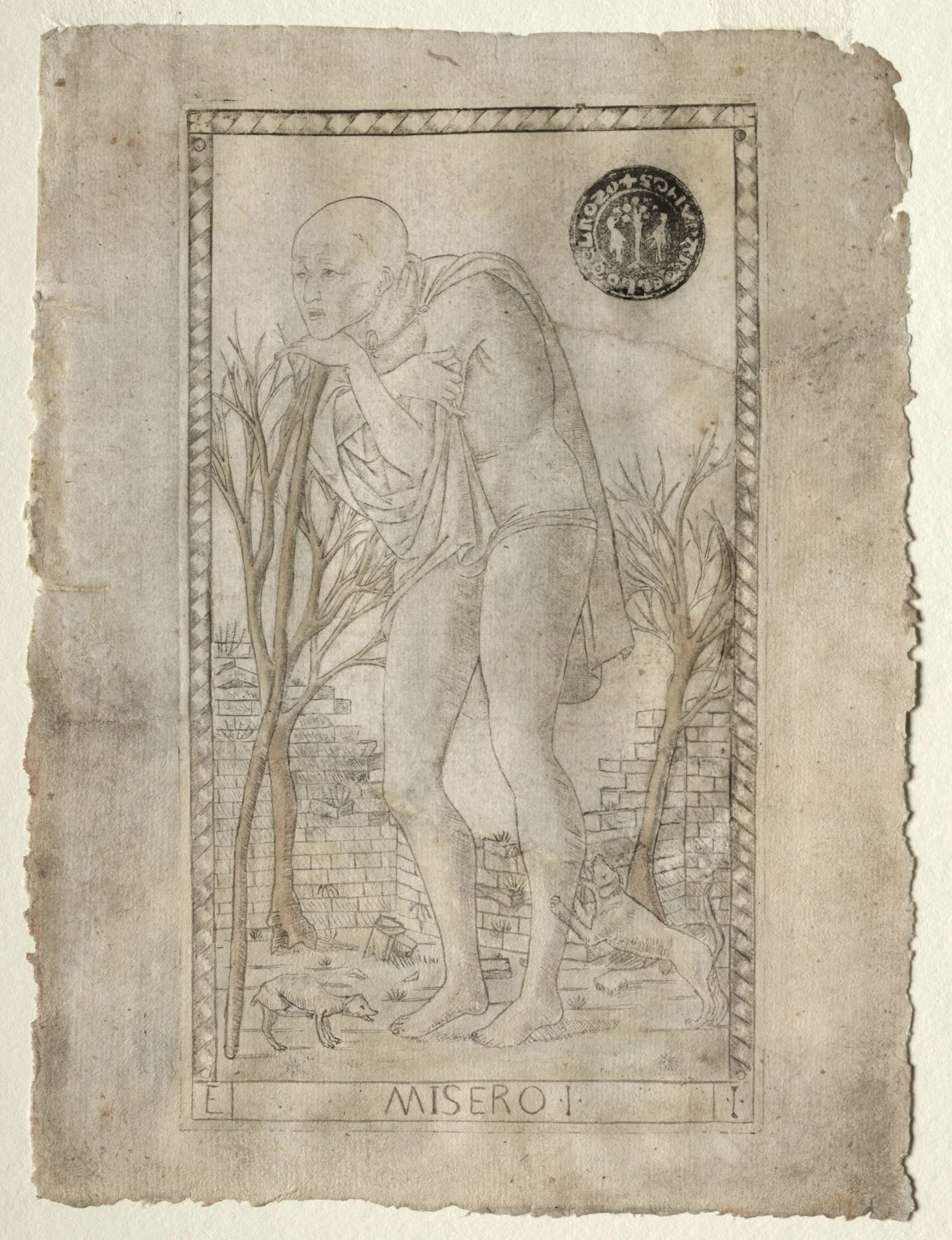 The Beggar (from the Tarocchi, series E: Conditions of Man, #1), by Master of the E-Series Tarocchi, 1467