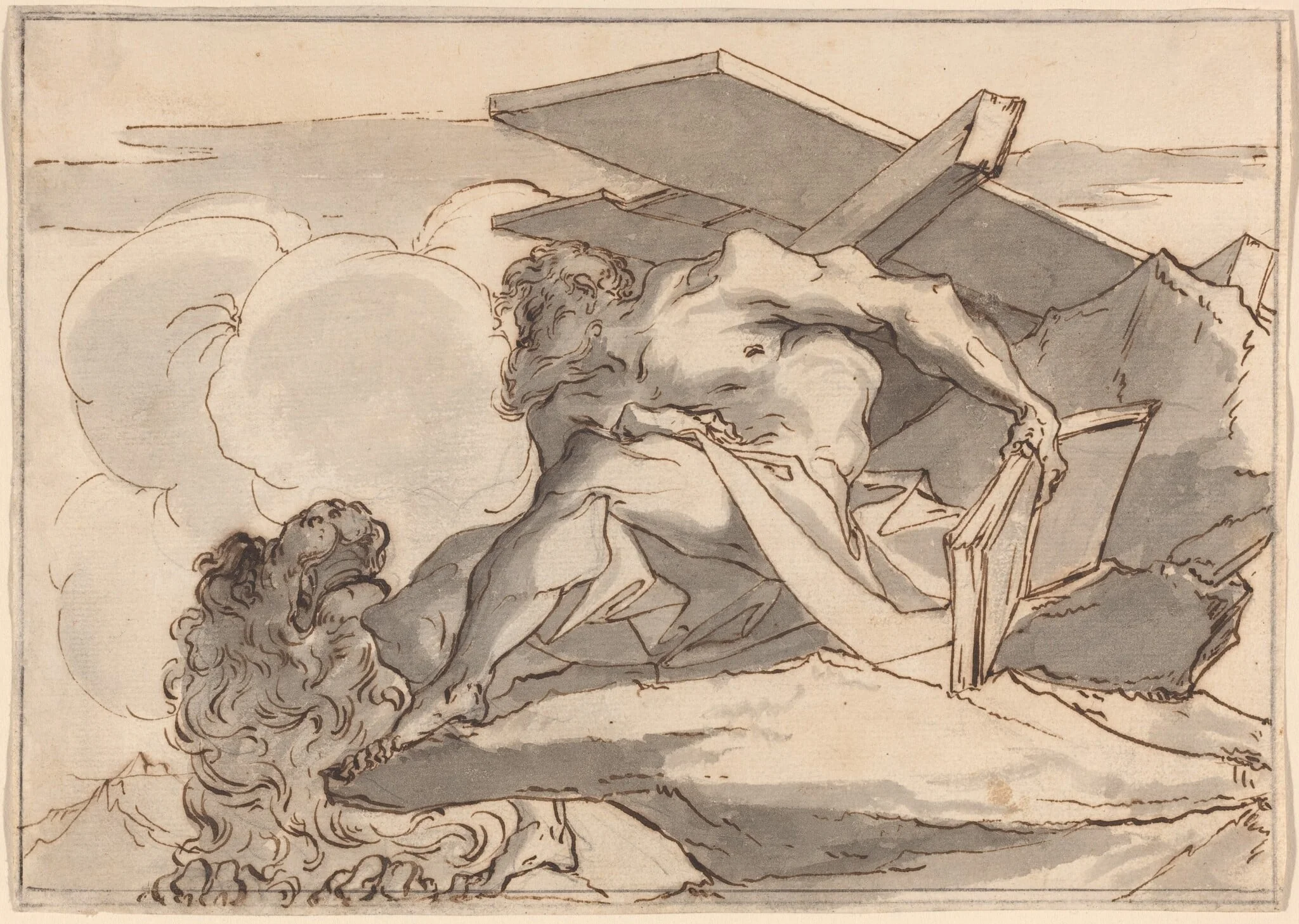 Saint Jerome in the Wilderness, by Paul Troger, ink, 1730