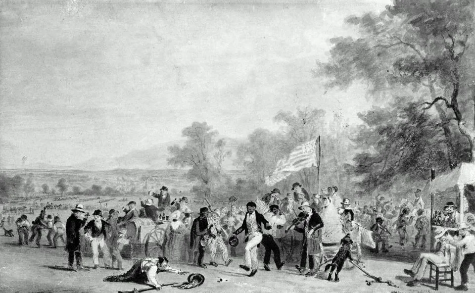 Study for "Militia Training": Composition (in reverse), by James Goodwyn Clonney, unspecified, 1838