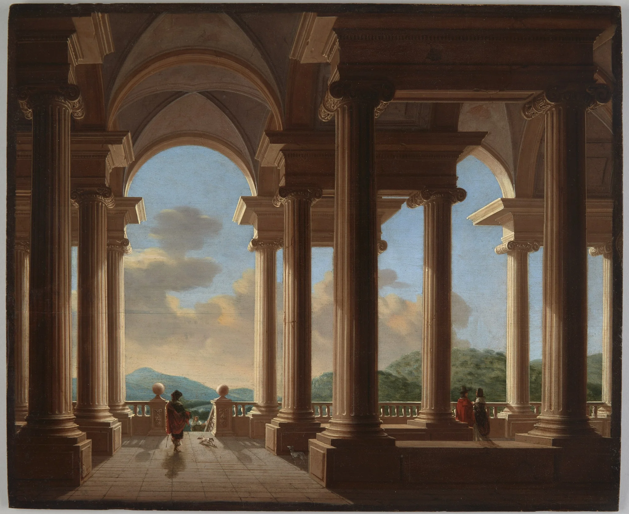 Terrace with a Colonnade, by Daniël de Blieck, oil, 1656