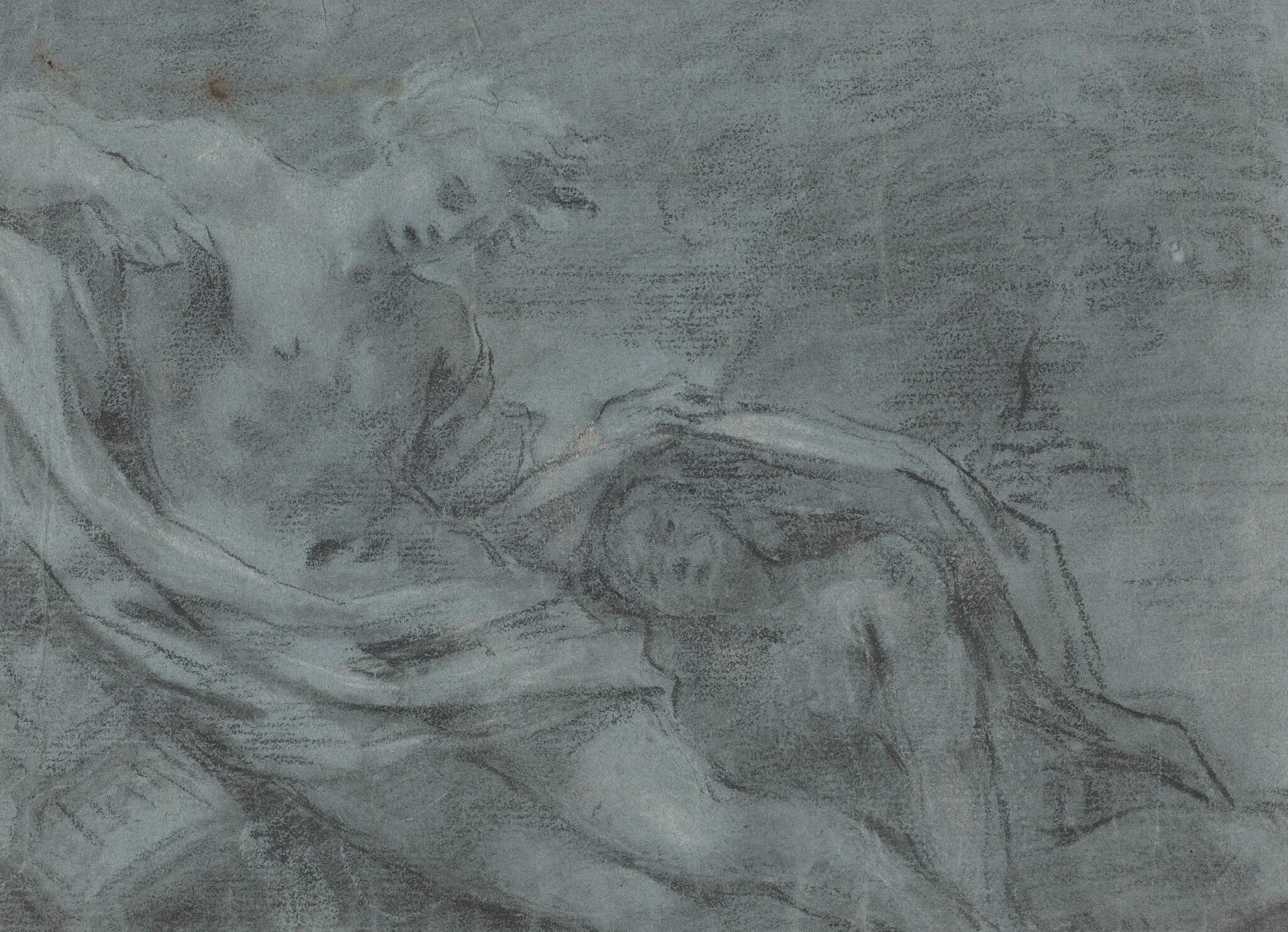 Two Reclining Figures [verso], by French 17th Century, chalk, 1650