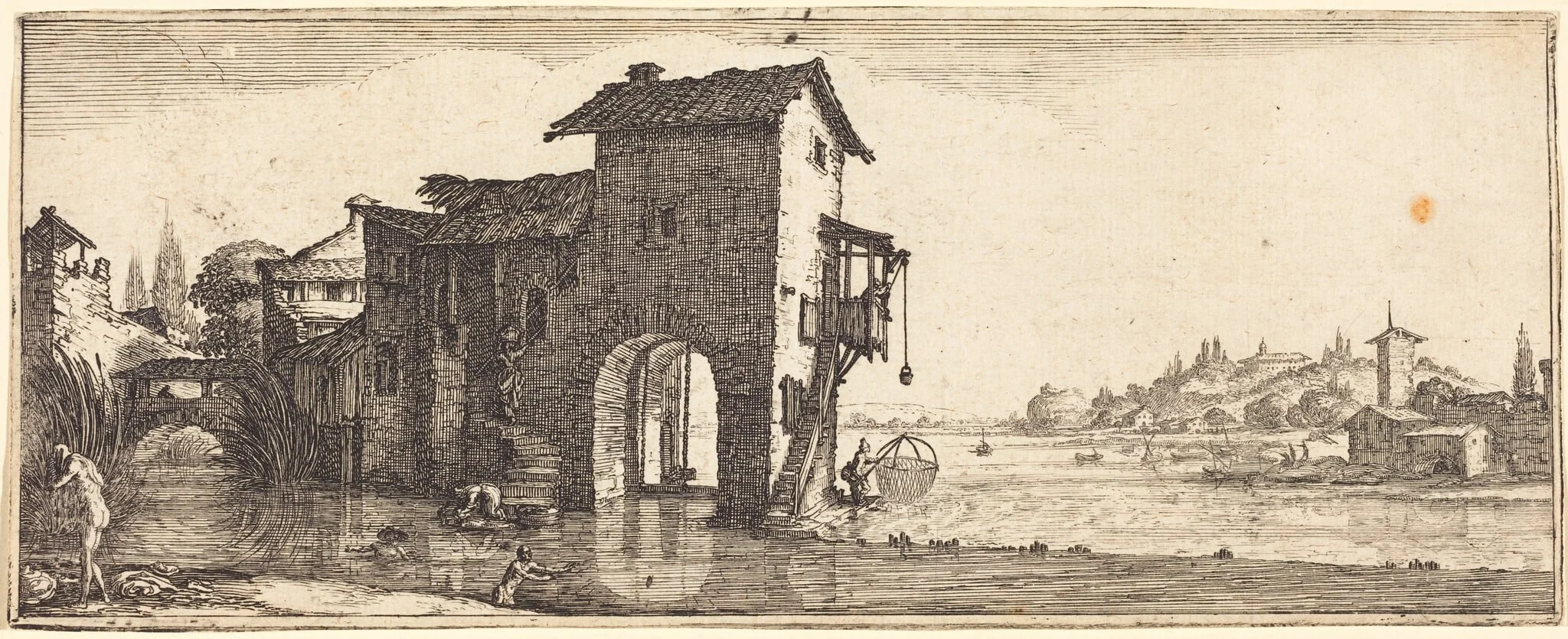The Watermill, by French 17th Century, ink, 1634