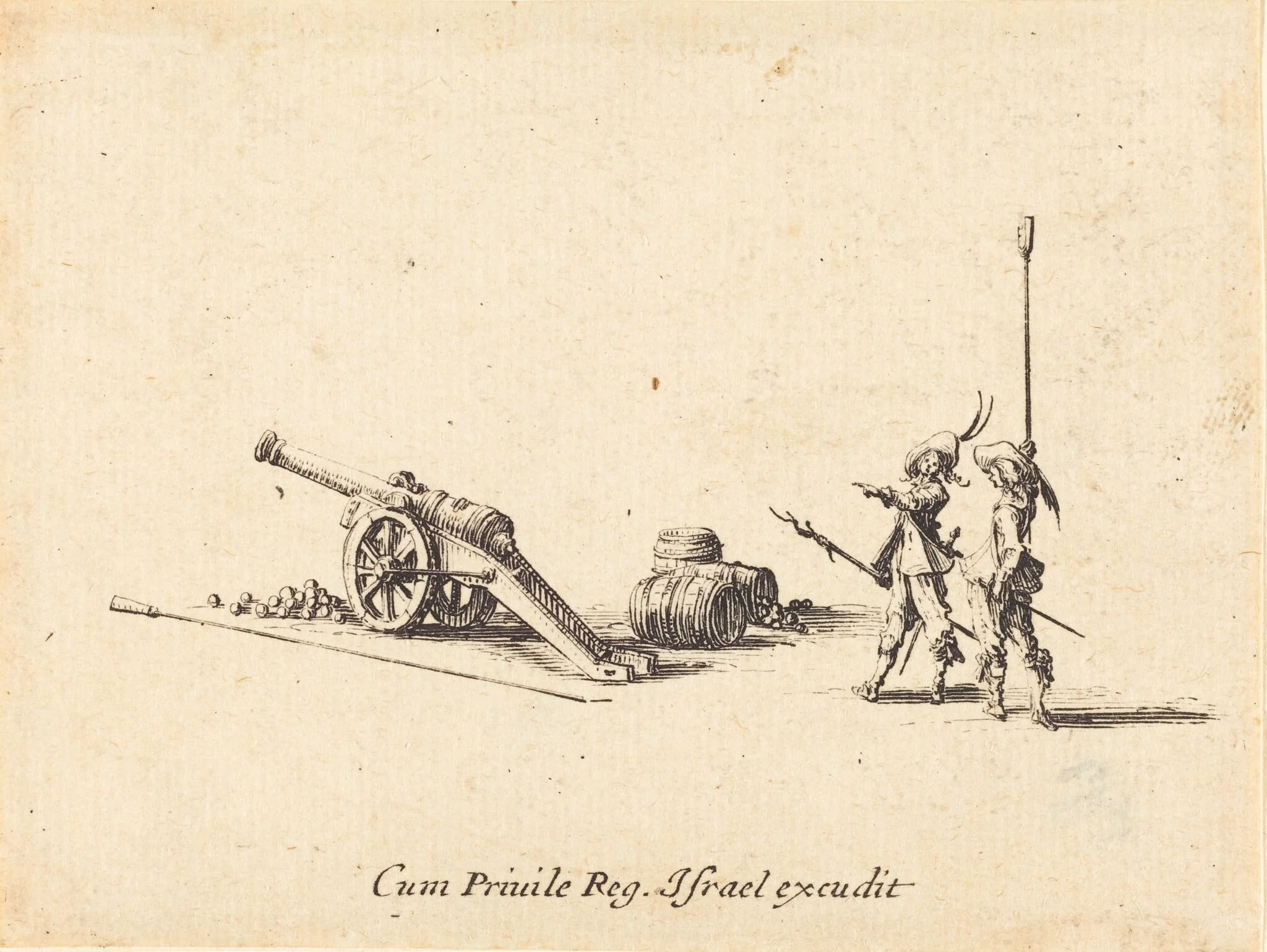 Preparing to Fire the Cannon, by Jacques Callot, ink, 1634