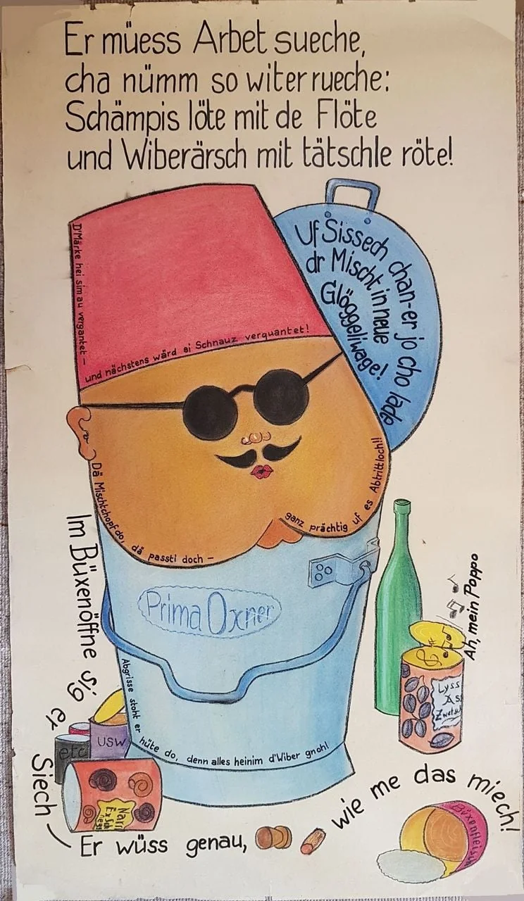 Fasnachtshelge "Prima Oxner", by Max Rickenbacher-Hufschmid, unspecified, 1957